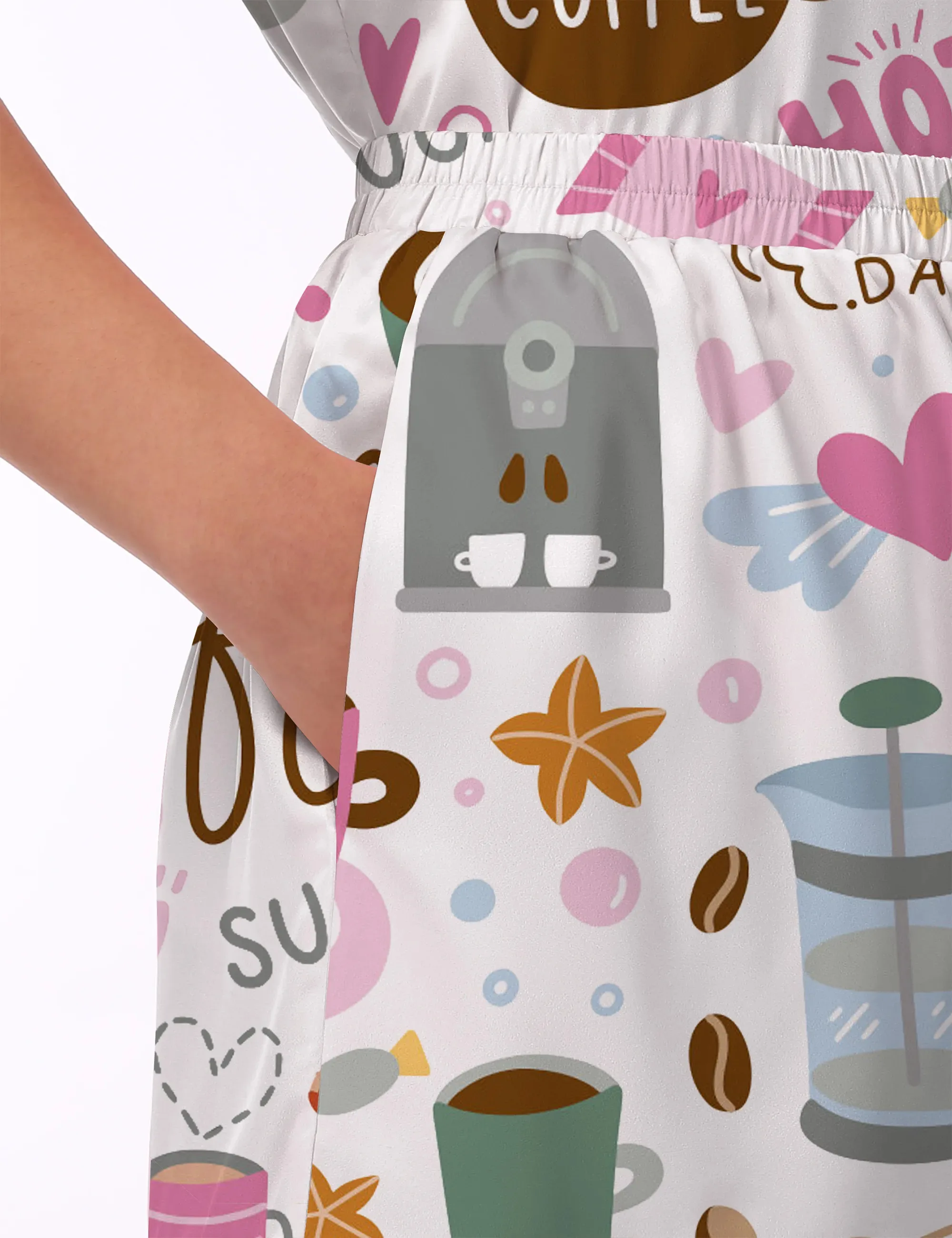 Drink Coffee Silky Satin Pajama Set For Women