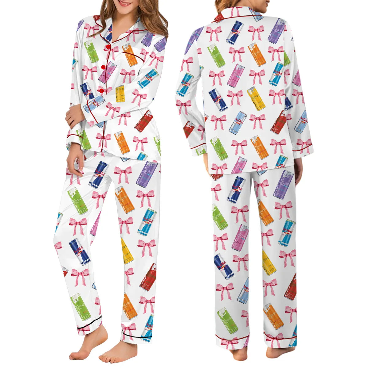Energy Drink Coquette Bow Satin Pajama Set