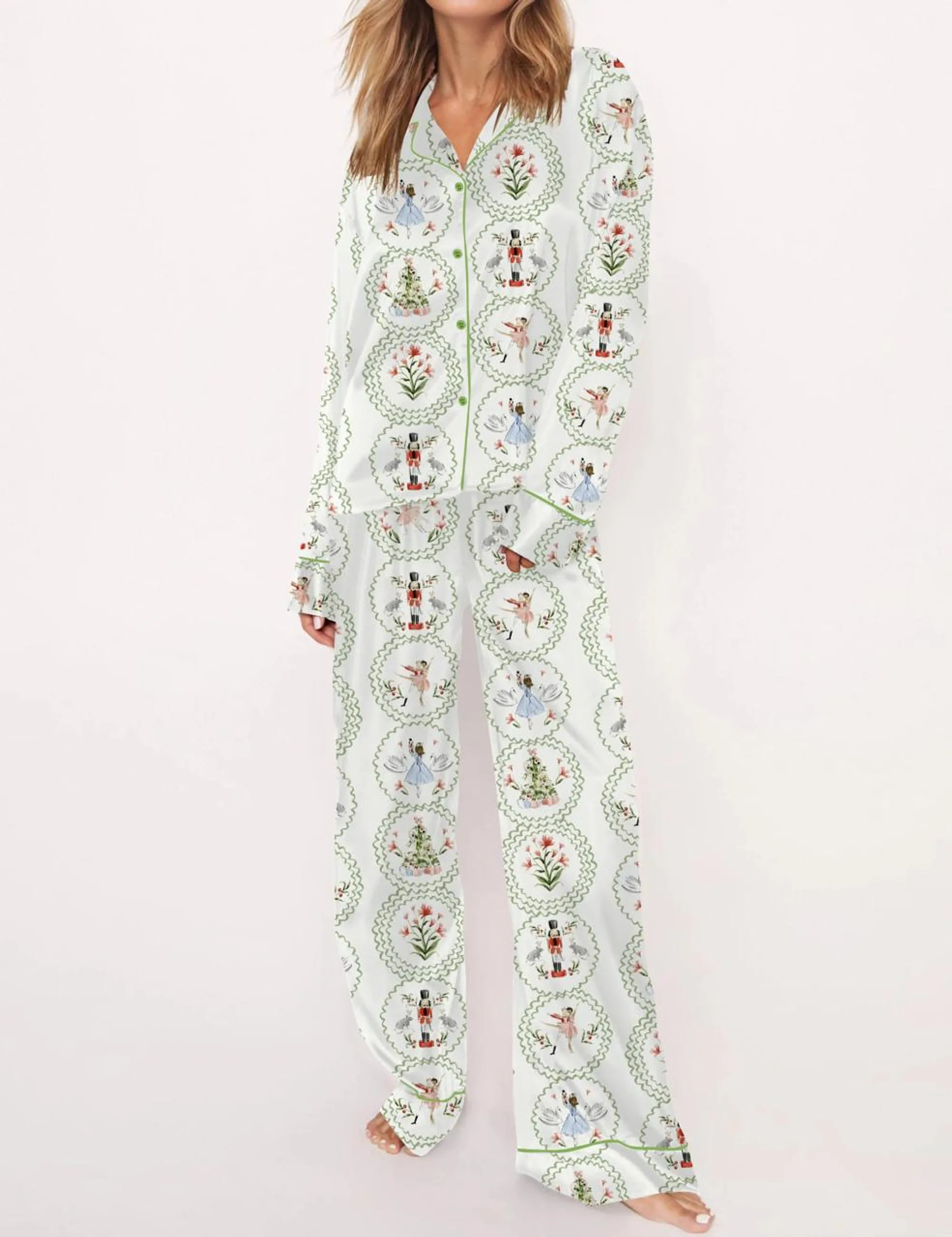 Fancy Nutcracker Silk Satin Pajama Set For Women