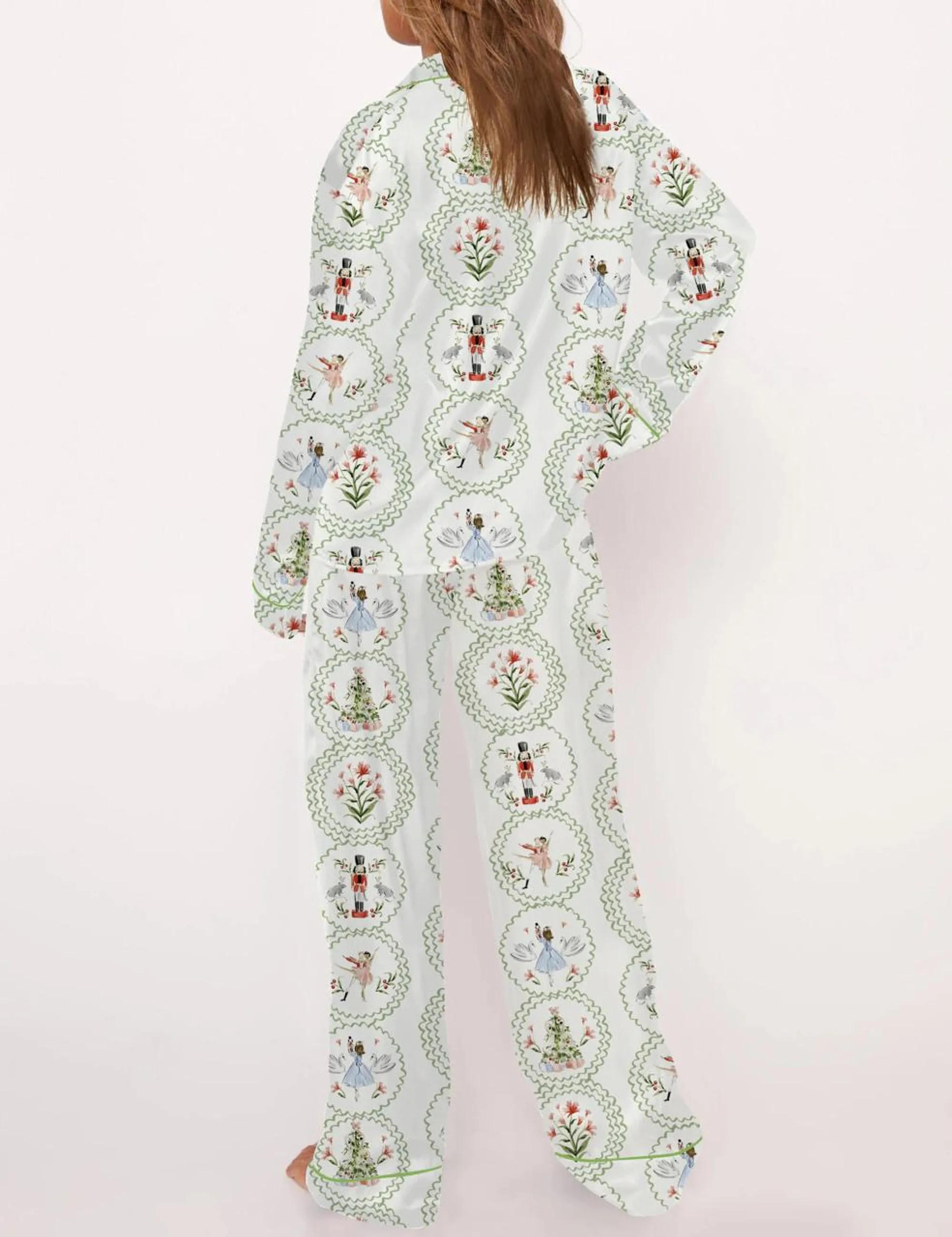 Fancy Nutcracker Silk Satin Pajama Set For Women