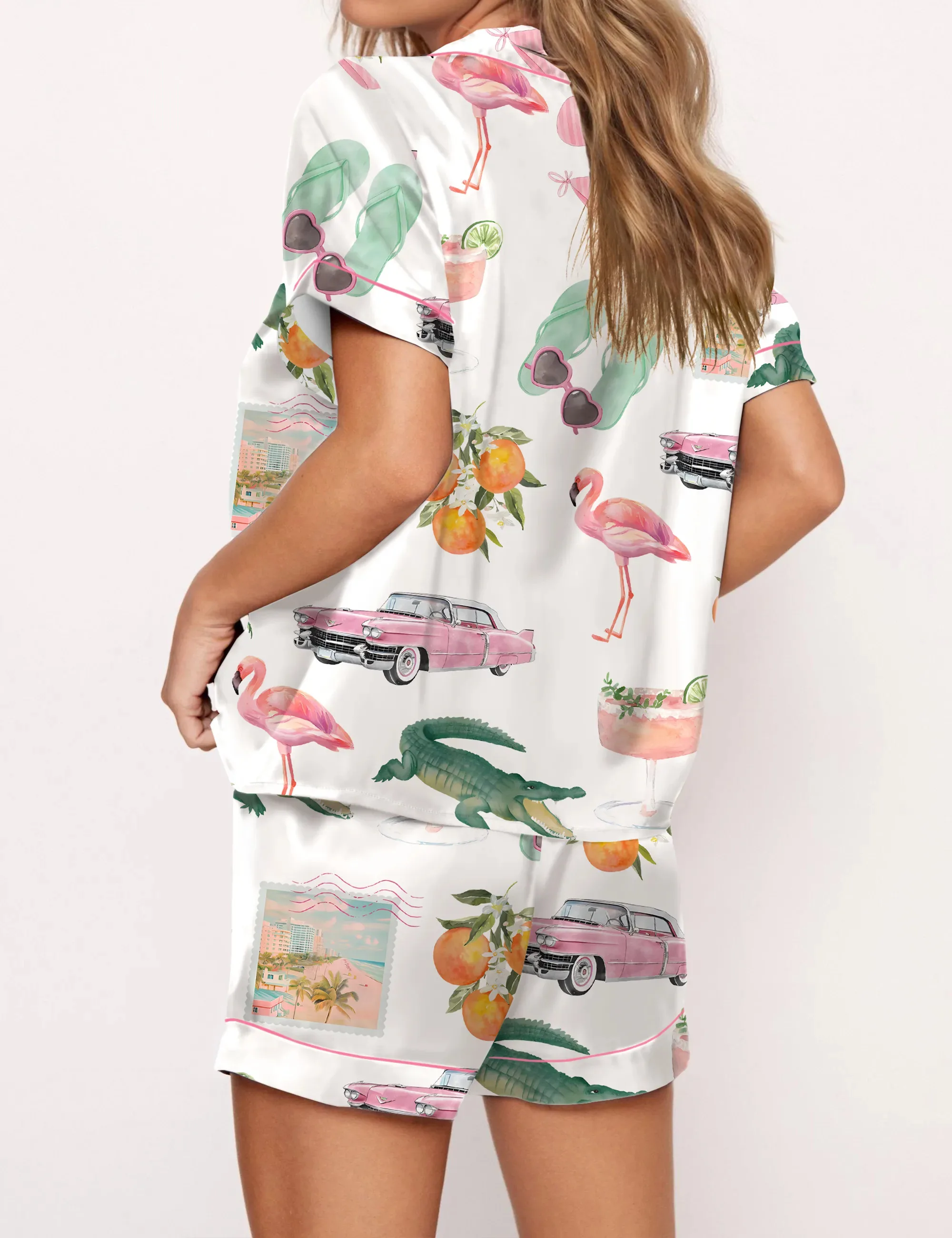 Florida Palm Beach Silk Satin Pajama Set For Women