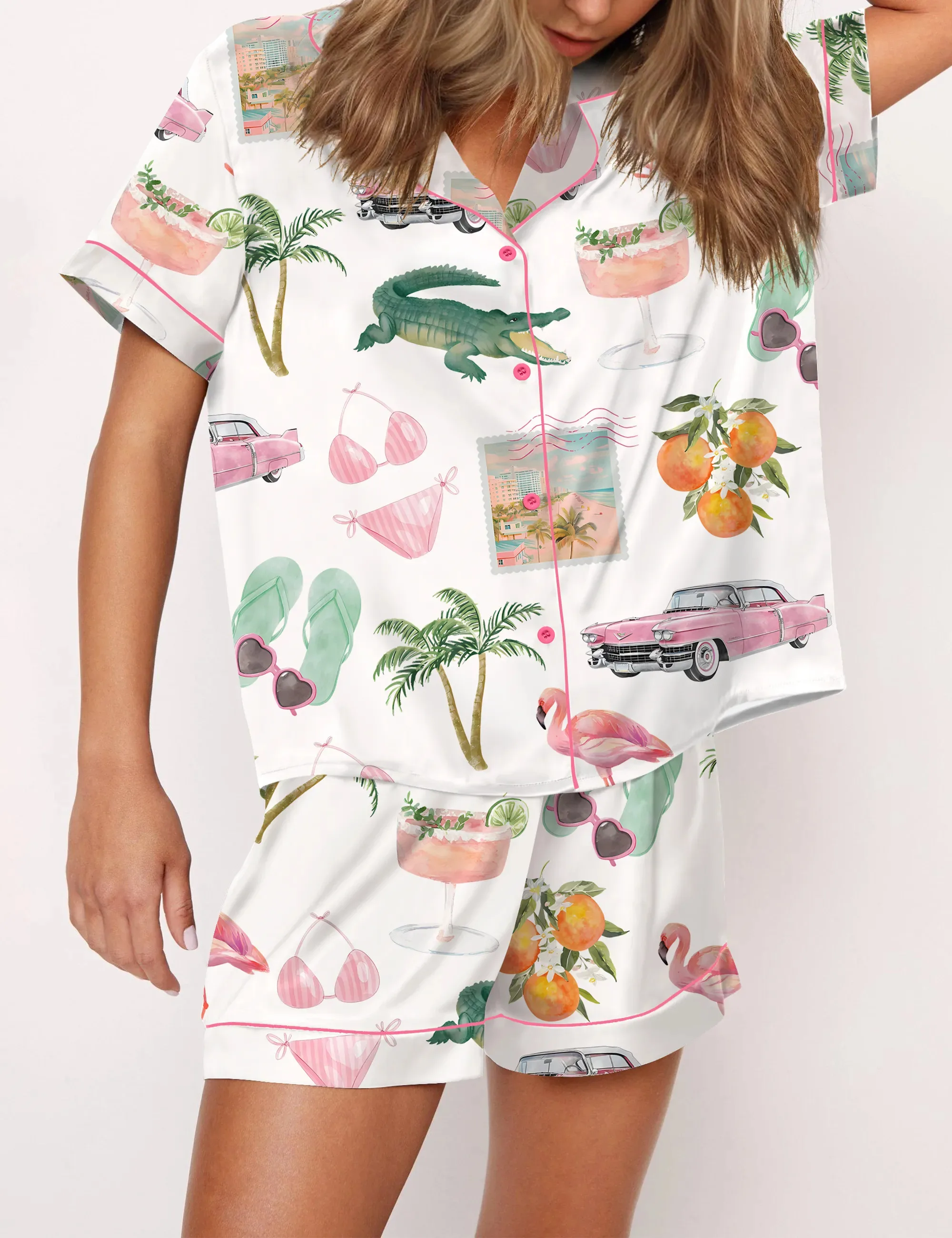Florida Palm Beach Silk Satin Pajama Set For Women