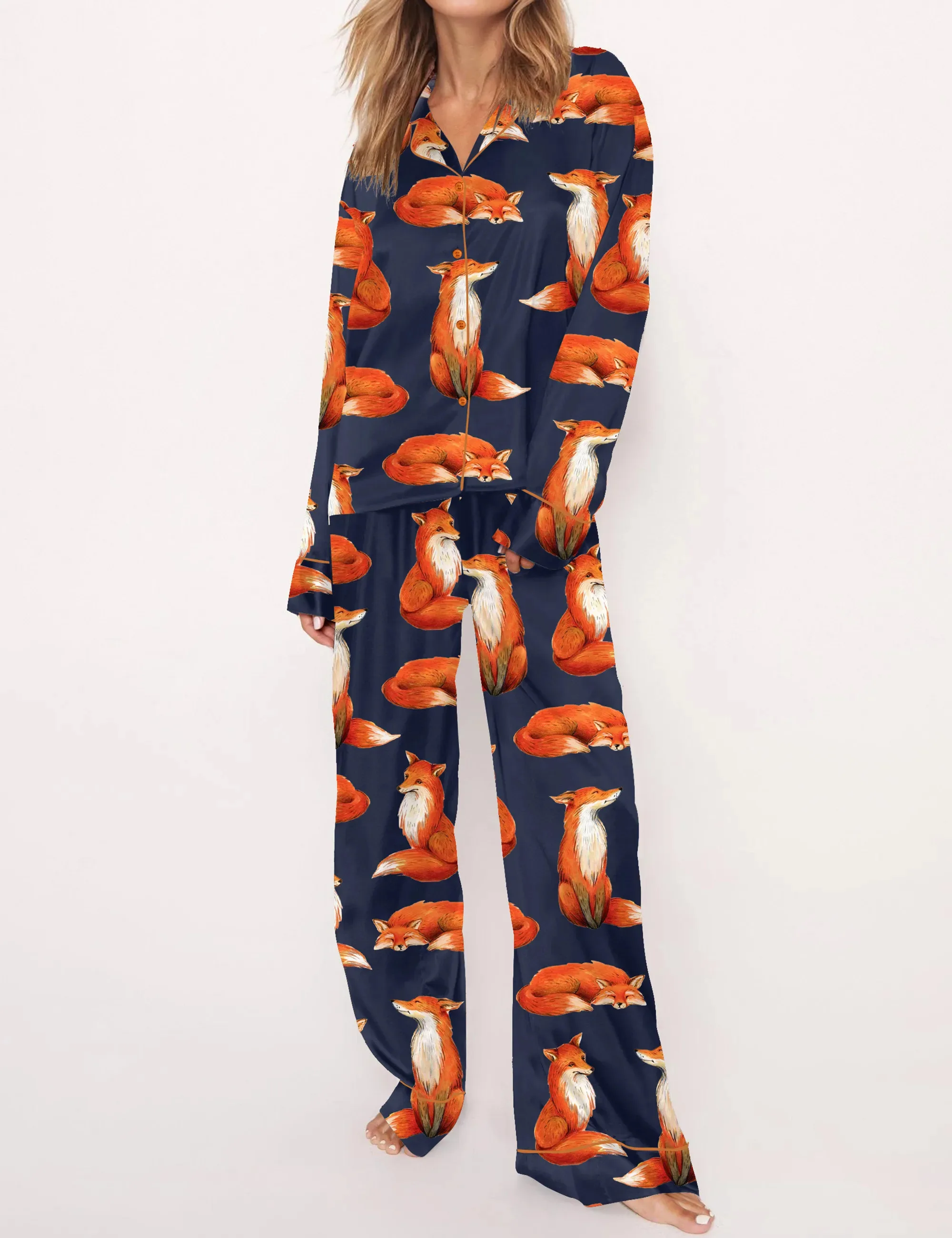 Fox Silk Satin Pajama Set For Women