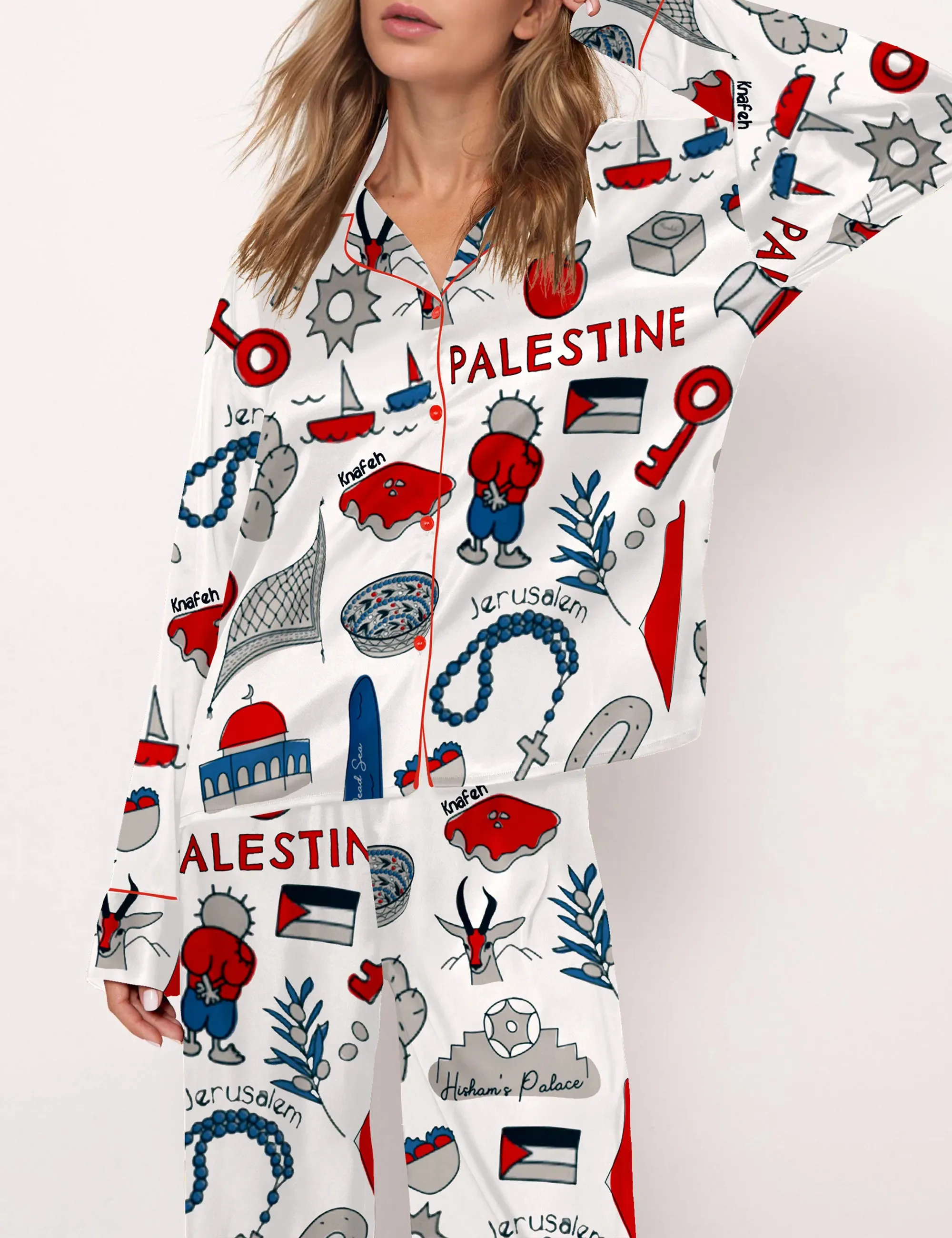 Free Palestine Silk Satin Pajama Set For Women