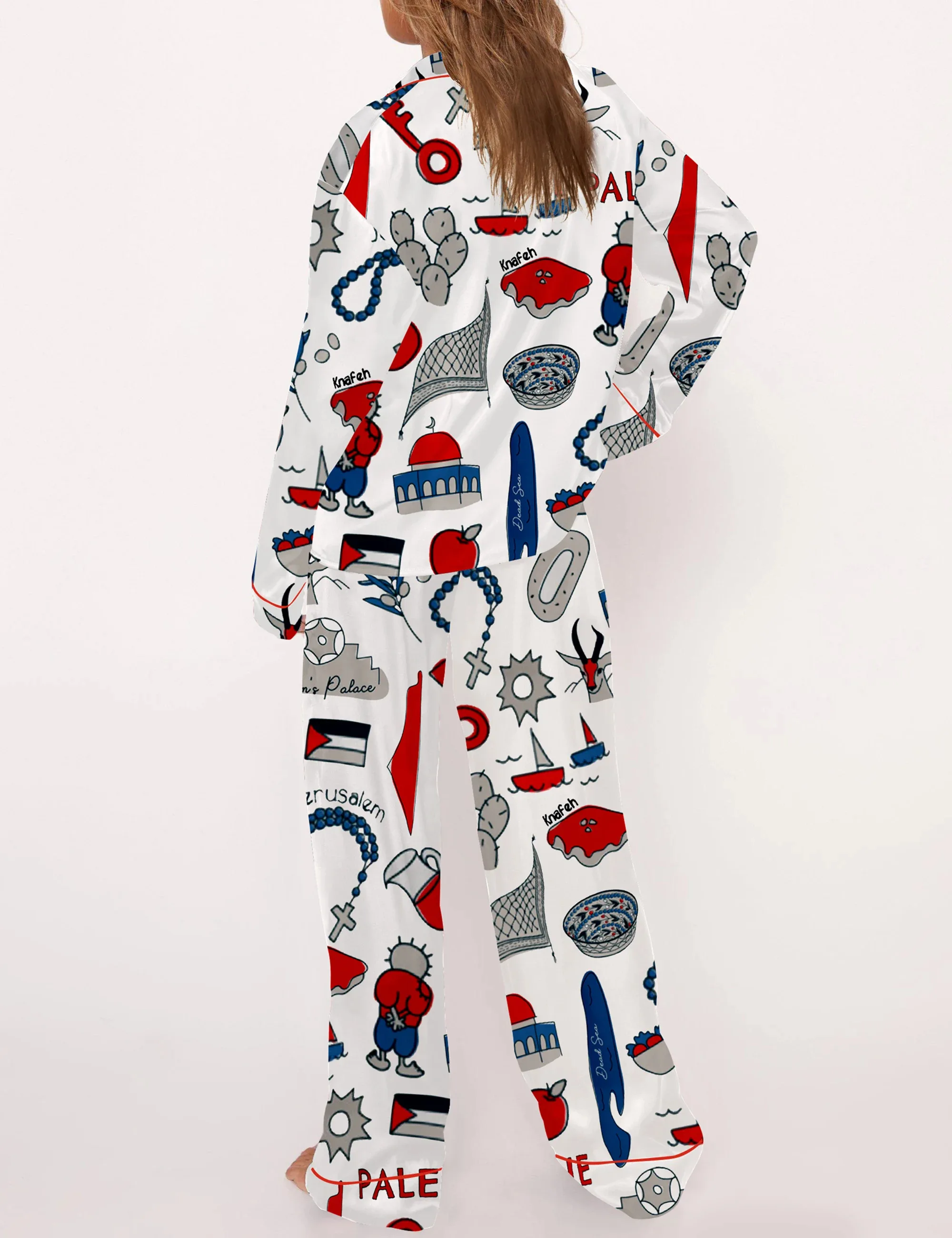 Free Palestine Silk Satin Pajama Set For Women