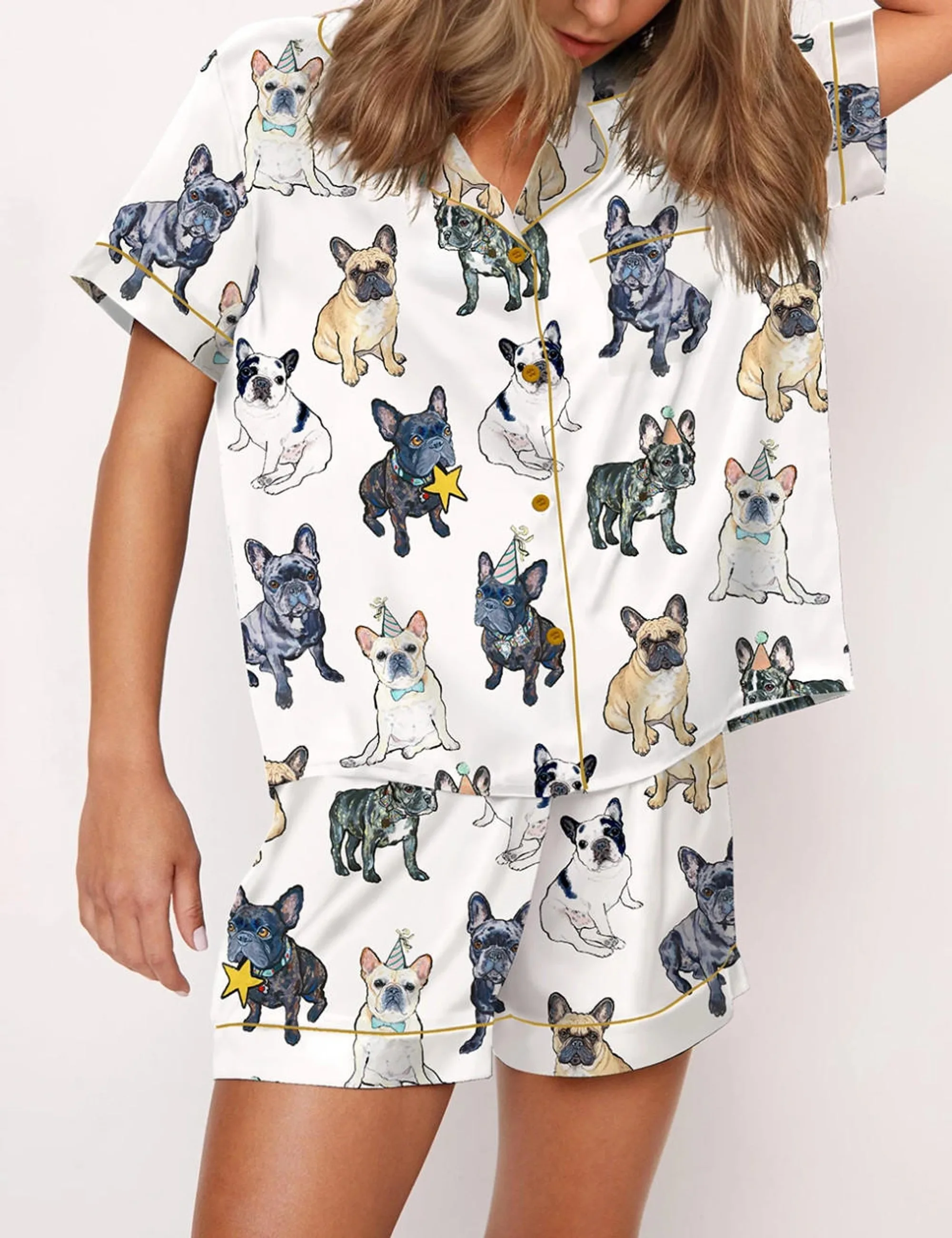French Bulldog Silk Pajama Set For Women