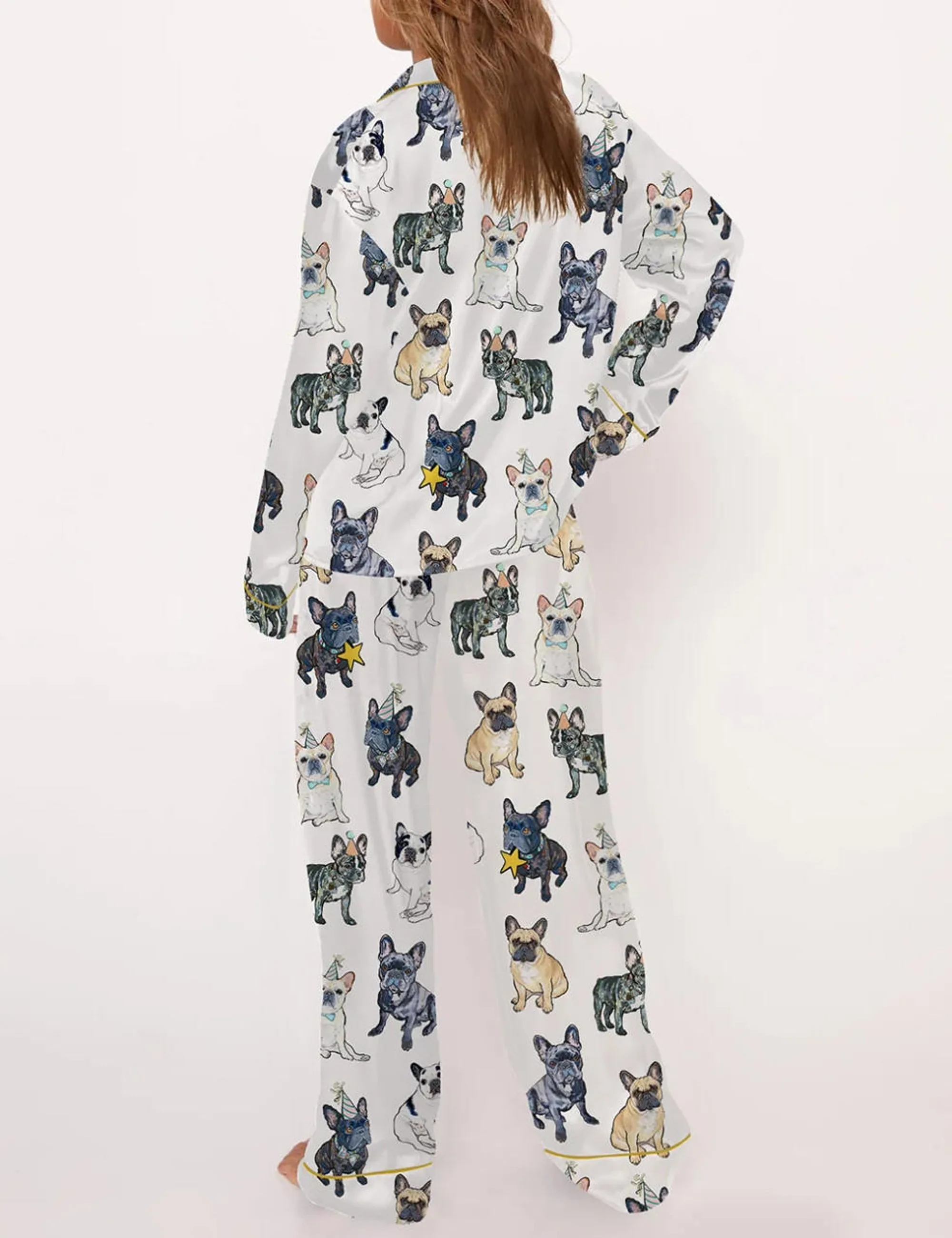 French Bulldog Silk Pajama Set For Women