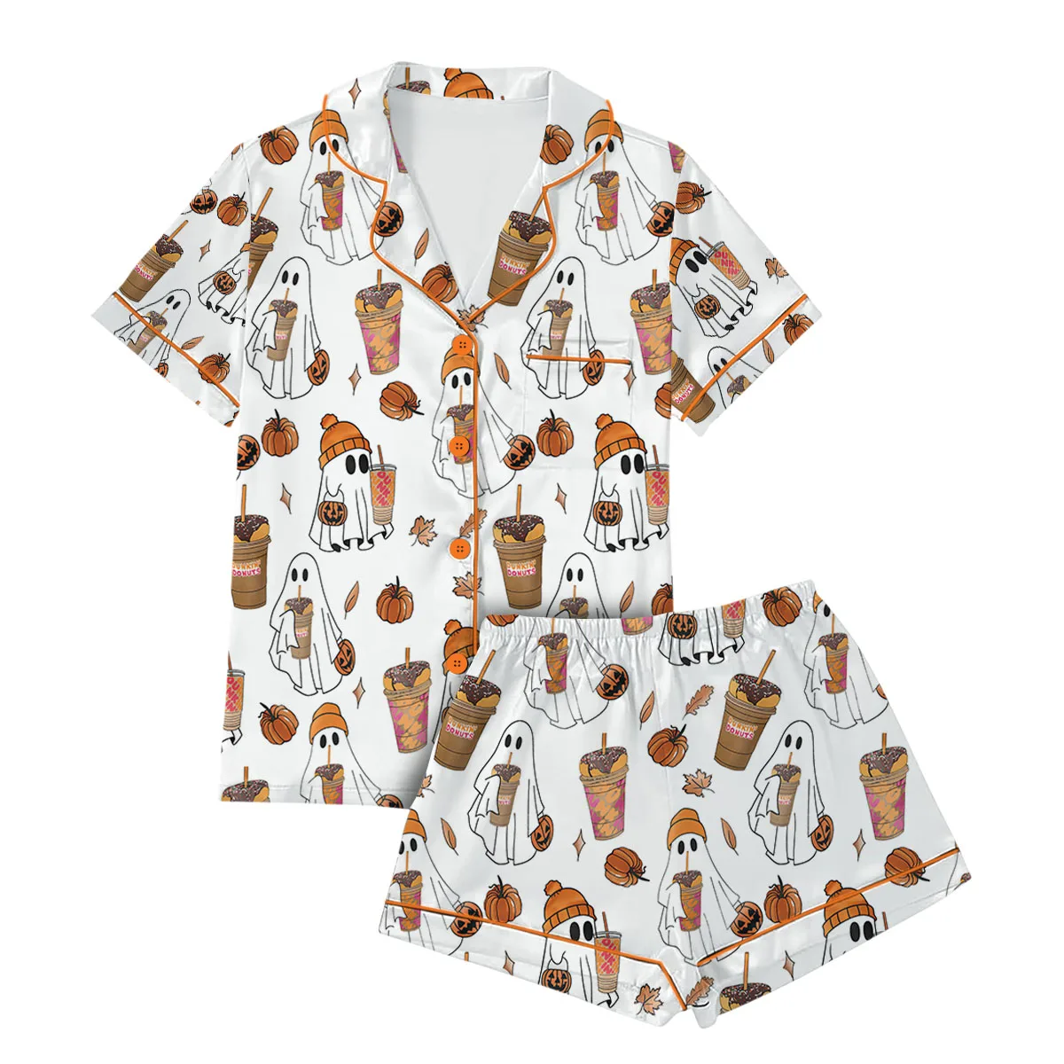Ghost Pumpkin Satin Pajamas Set For Women
