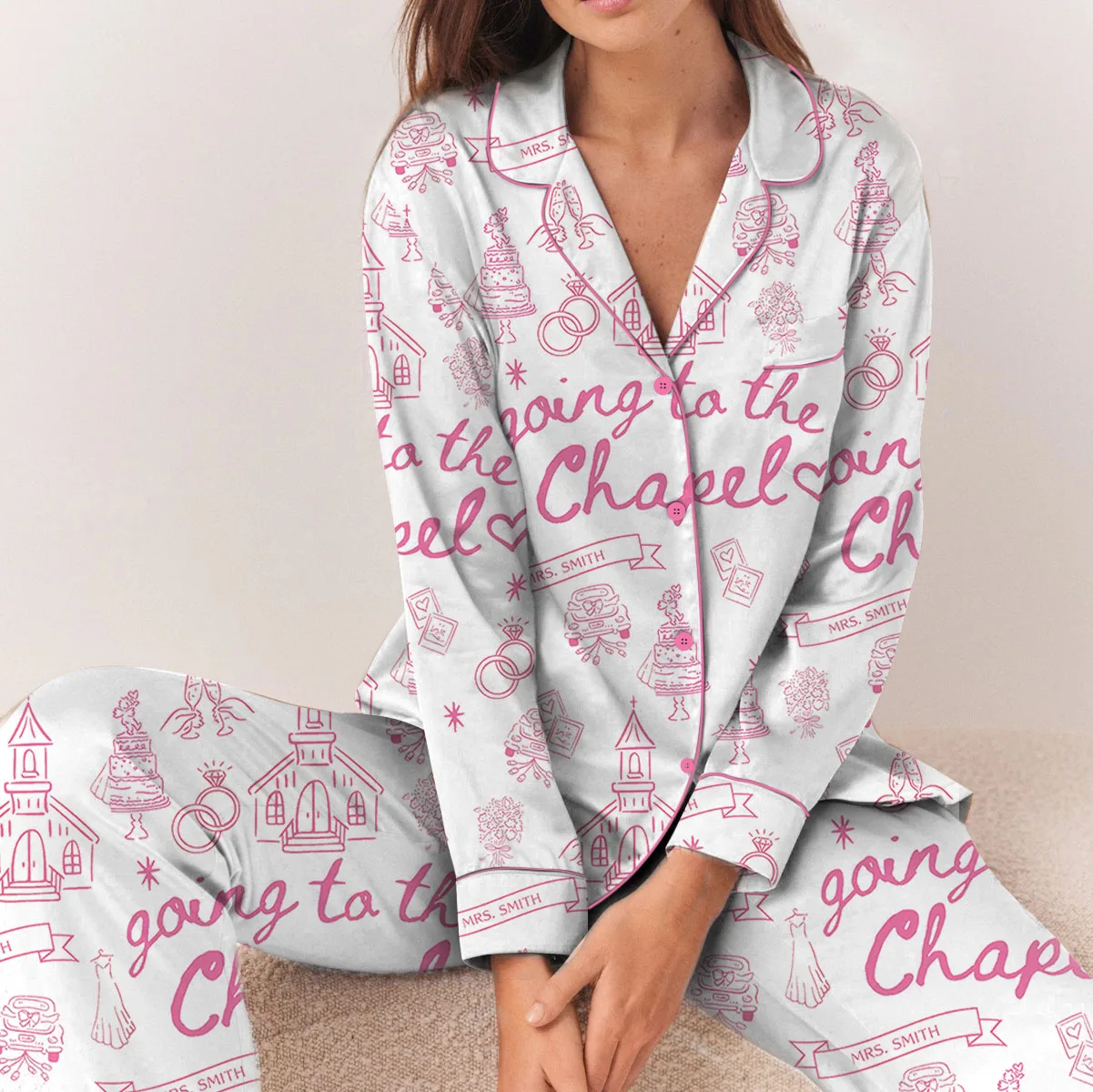 Going To The Chapel Satin Pajamas Set For Women