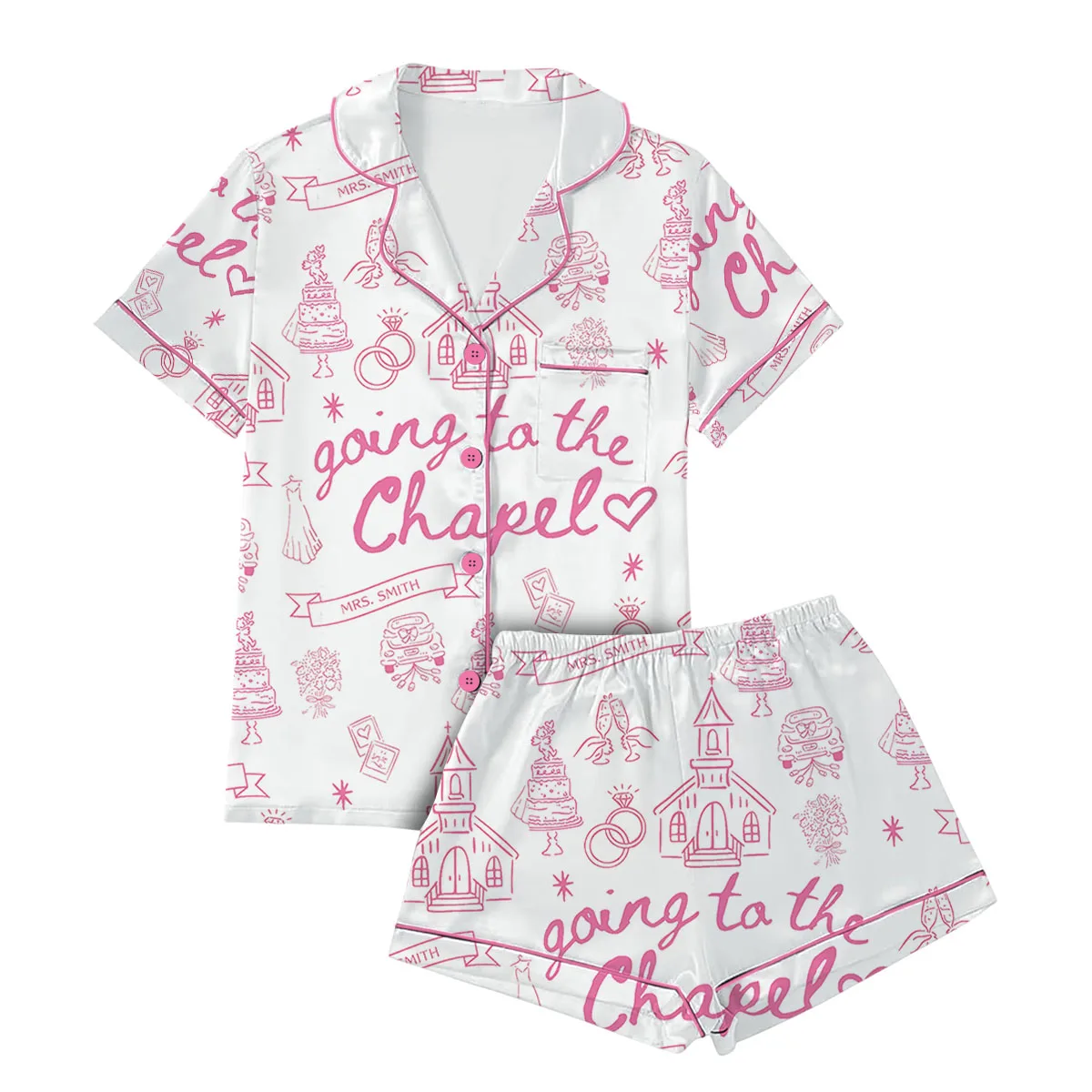 Going To The Chapel Satin Pajamas Set For Women