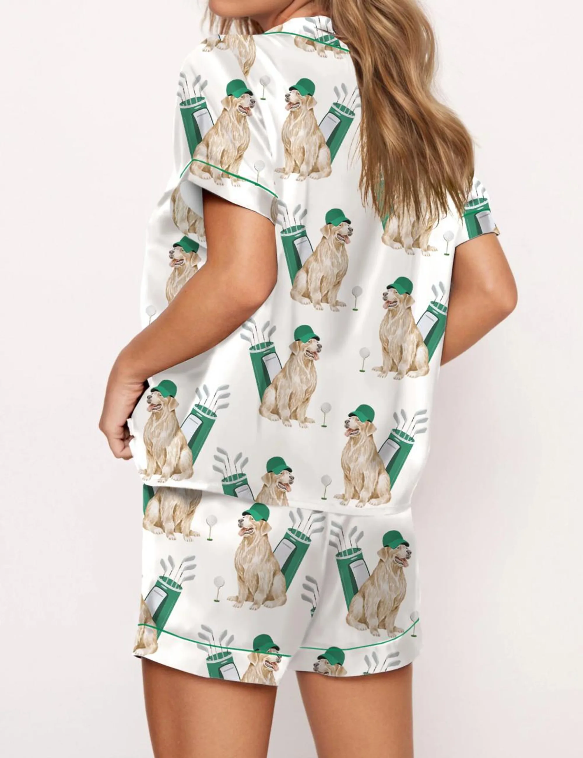 Golden Retriever Golf Silk Satin Pajama Set For Women
