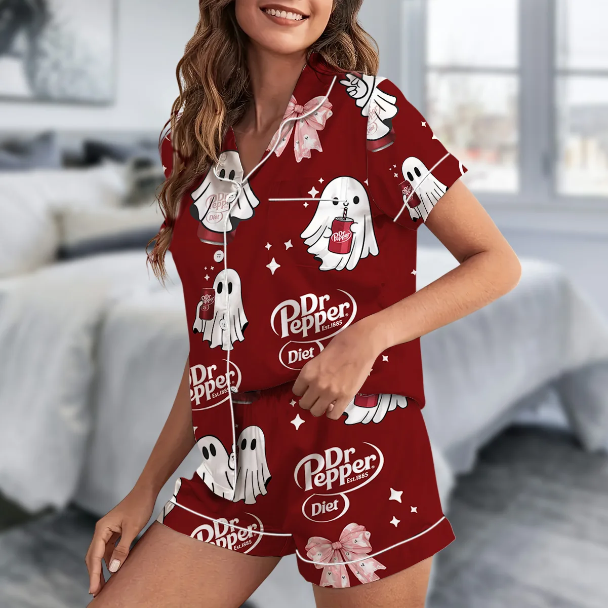 Halloween Dr.pepper Satin Pajamas Set For Women