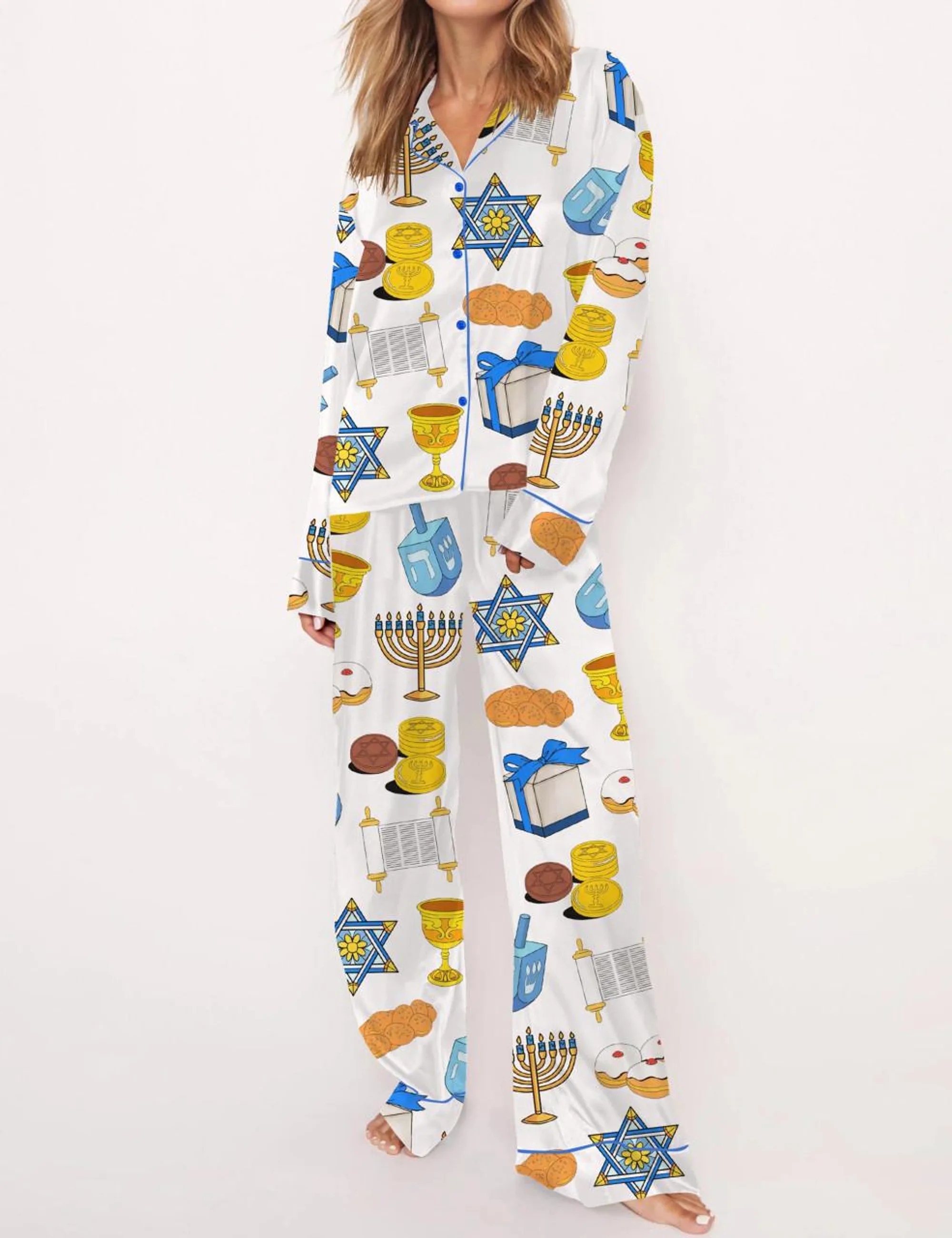 Hanukkah Silk Satin Pajama Set For Women