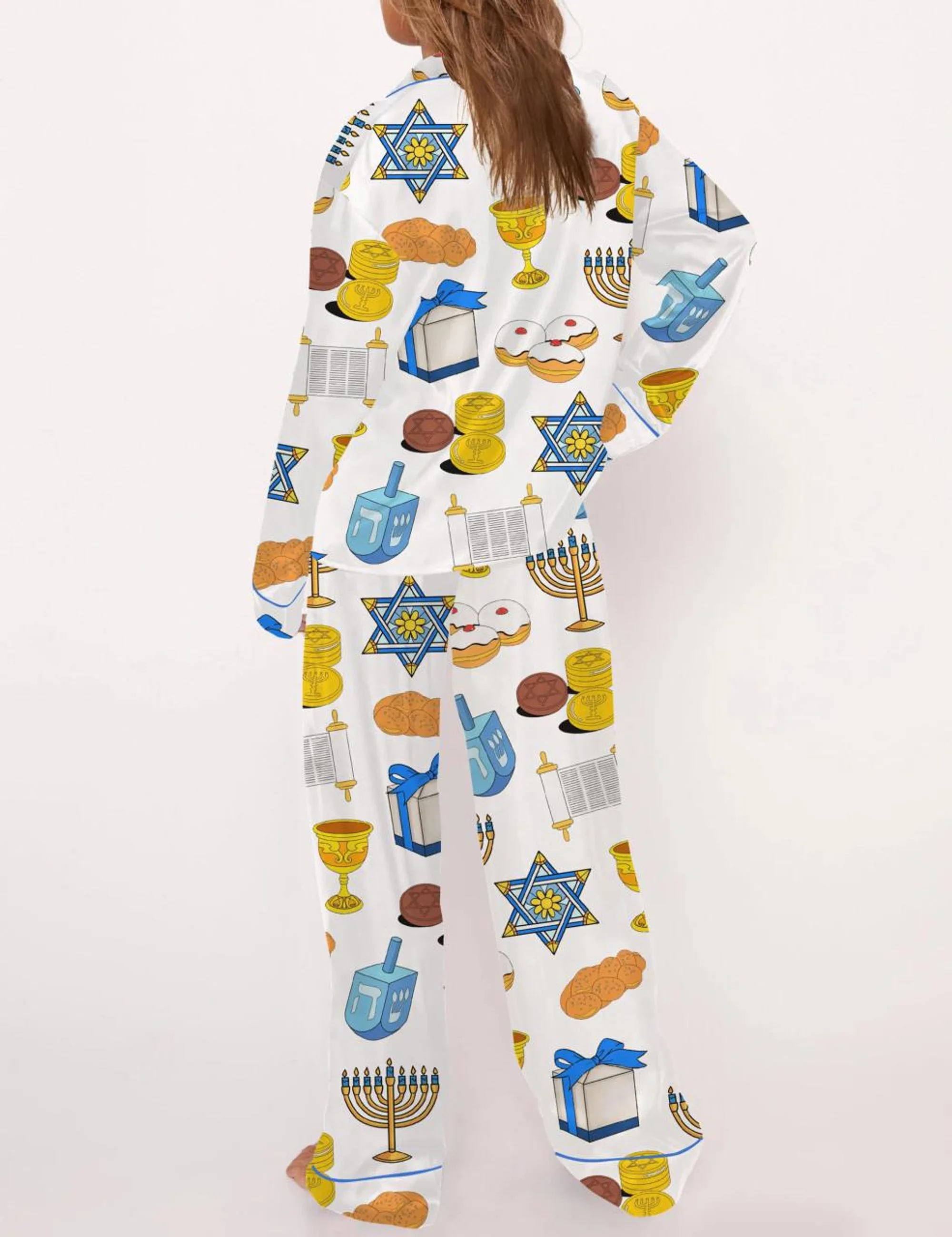 Hanukkah Silk Satin Pajama Set For Women