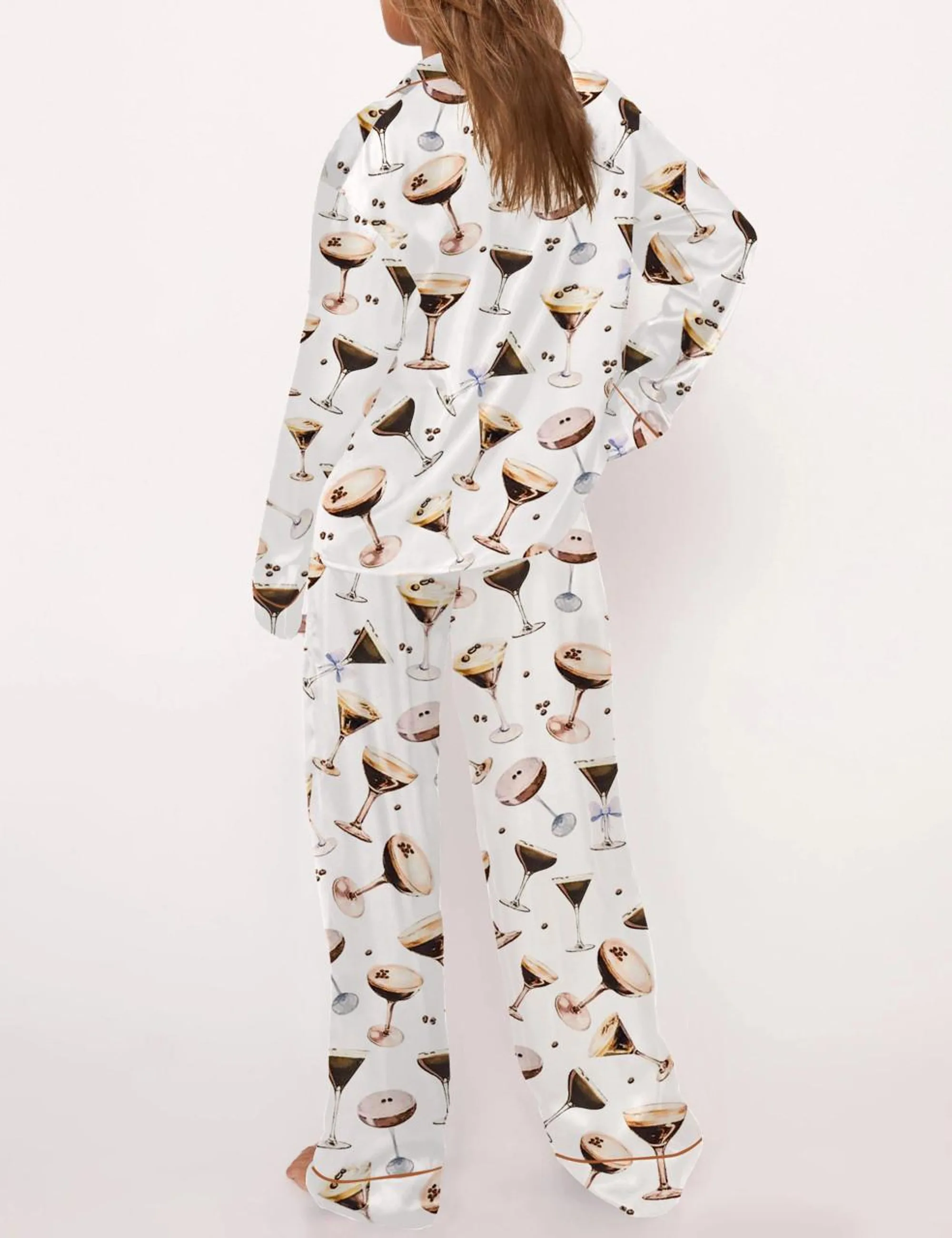 Holiday Espresso Silky Satin Pajama Set For Women