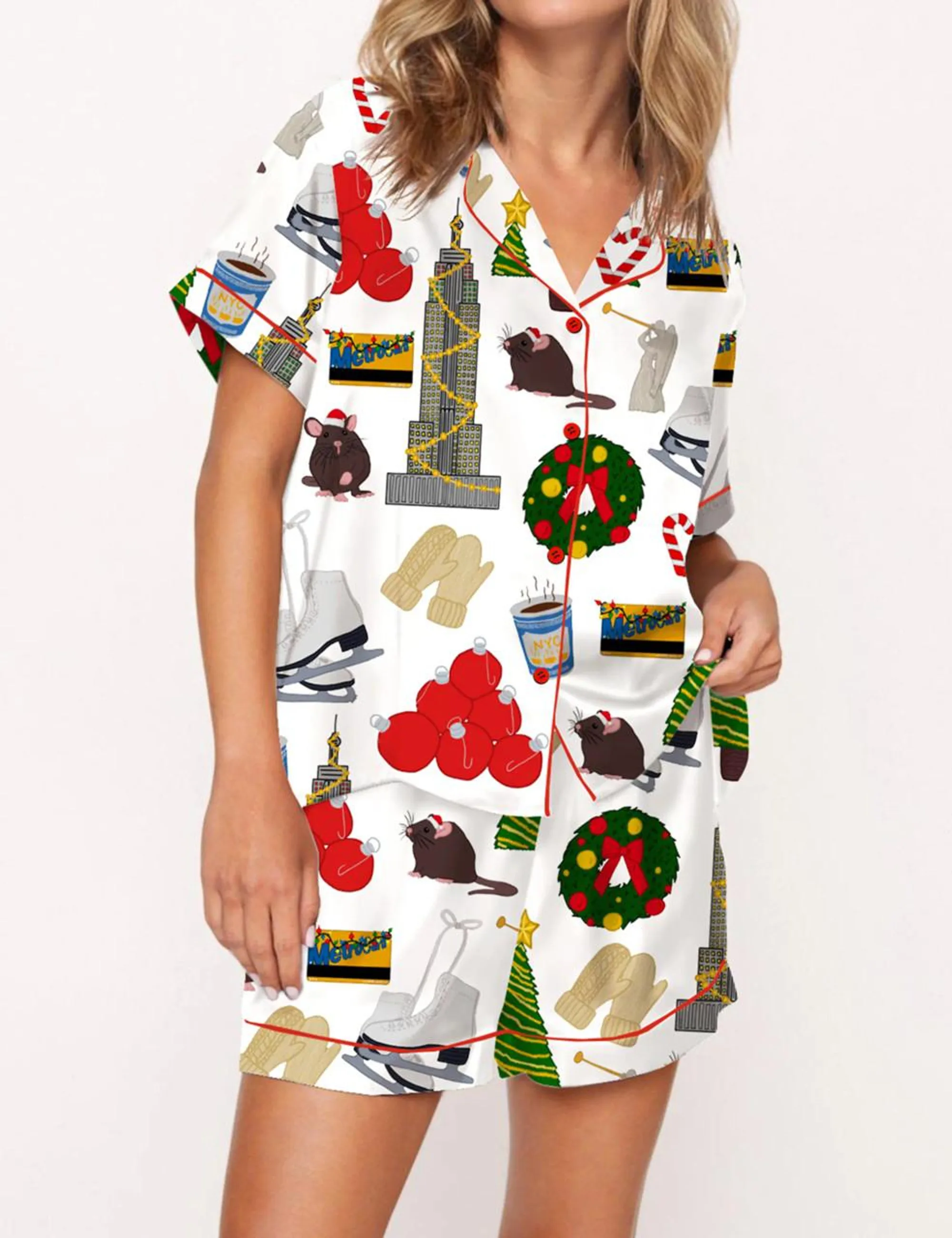 Holiday In New York Silk Satin Pajama Set For Women