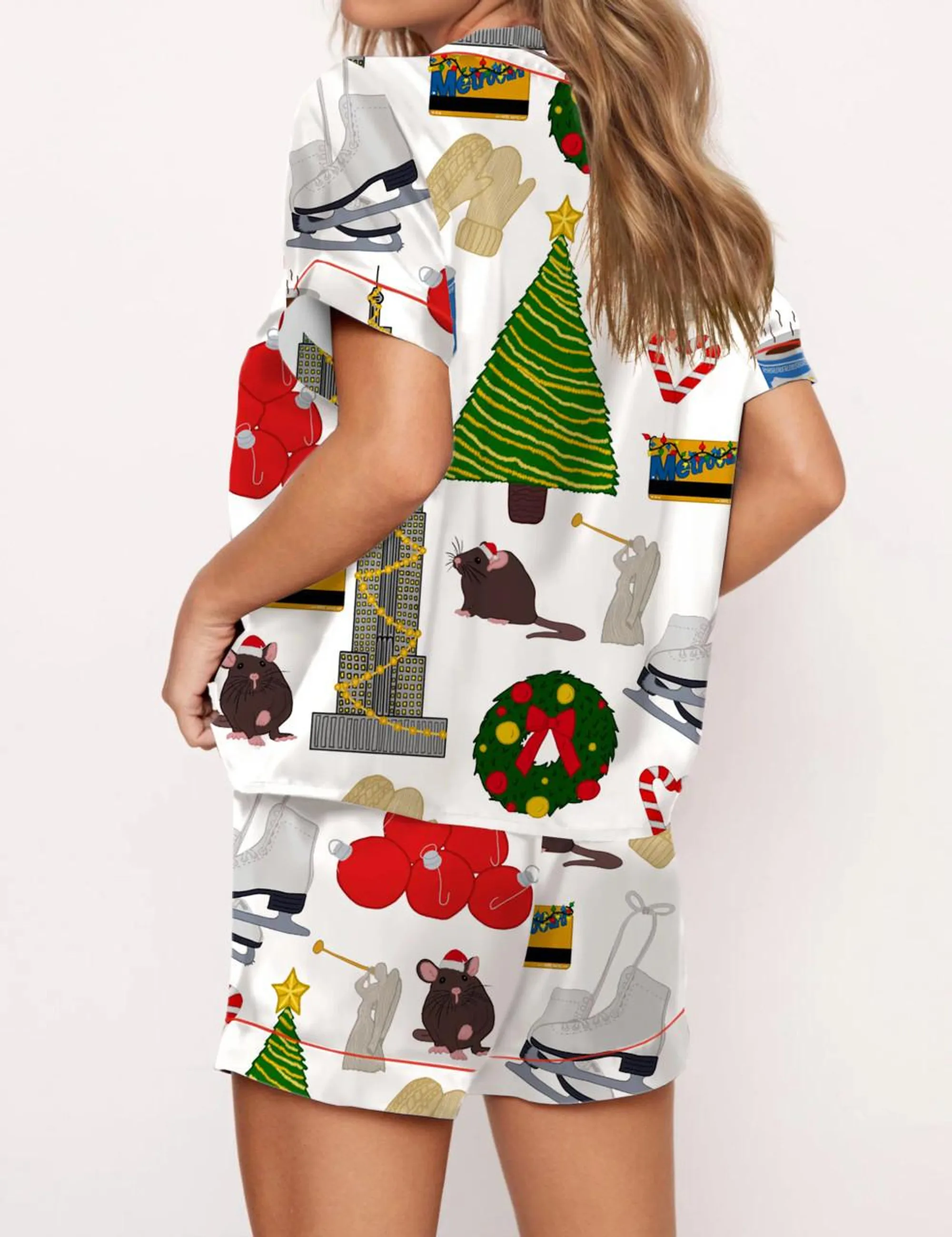 Holiday In New York Silk Satin Pajama Set For Women