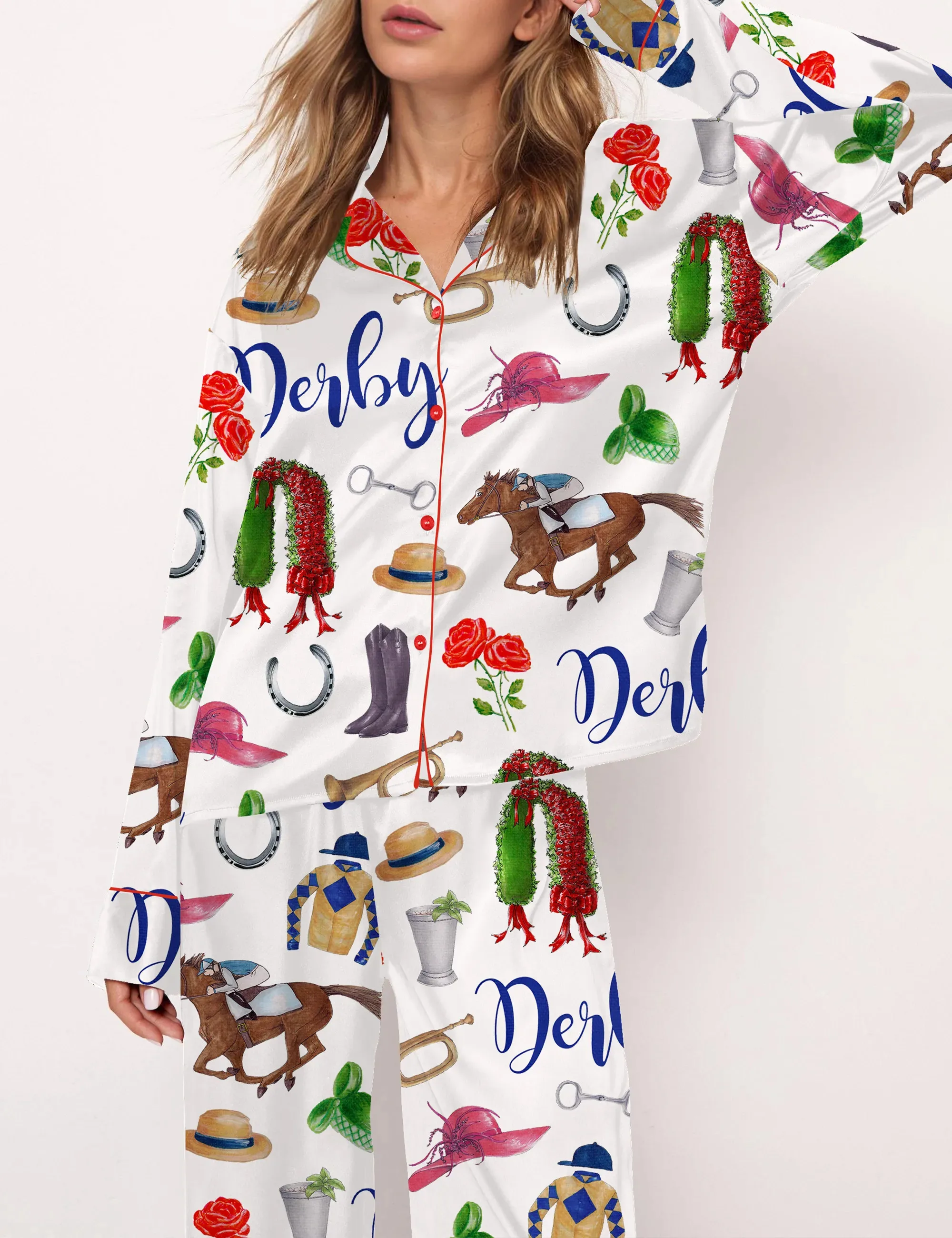 Horse Racing Ceremony Silk Satin Pajama Set