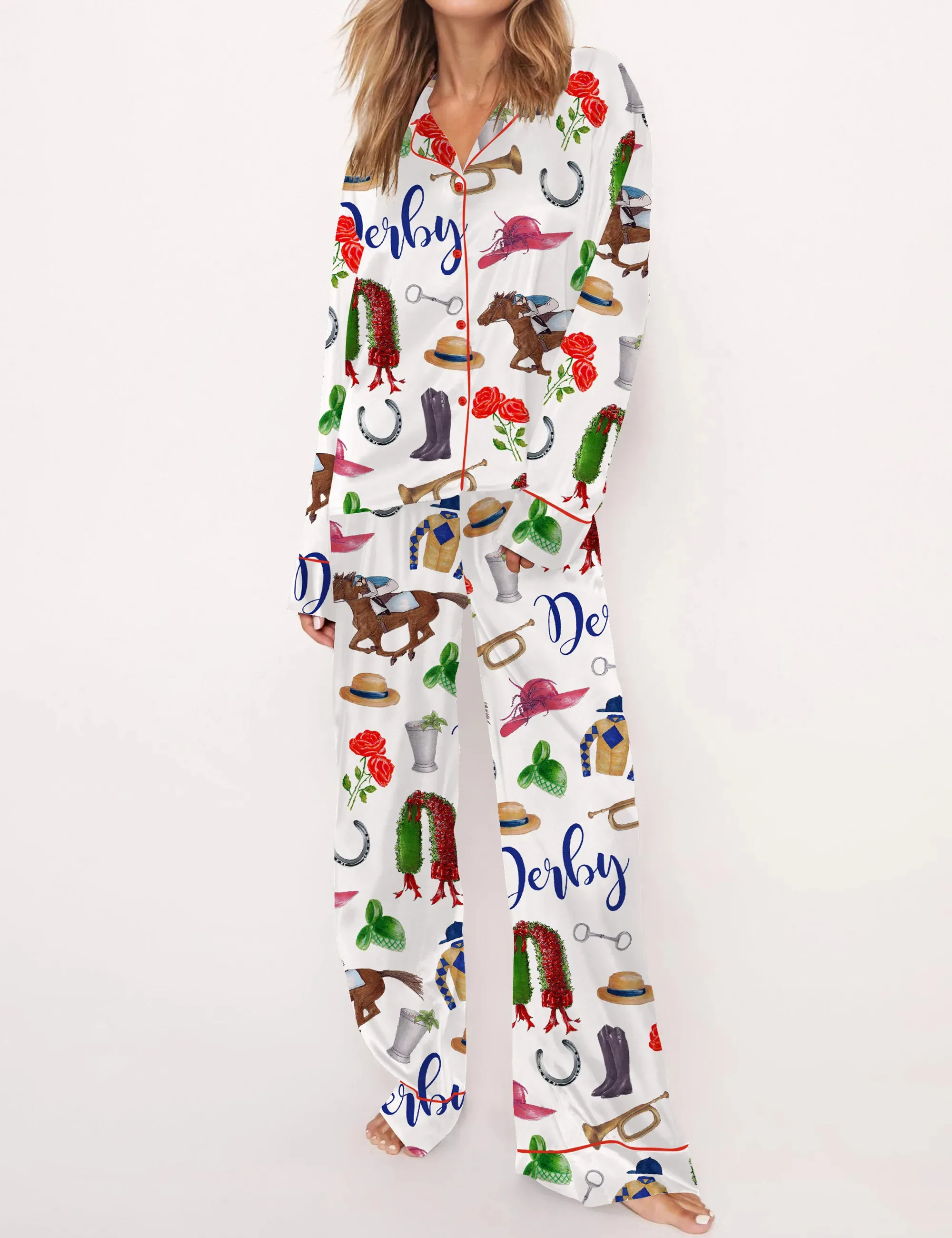 Horse Racing Ceremony Silk Satin Pajama Set