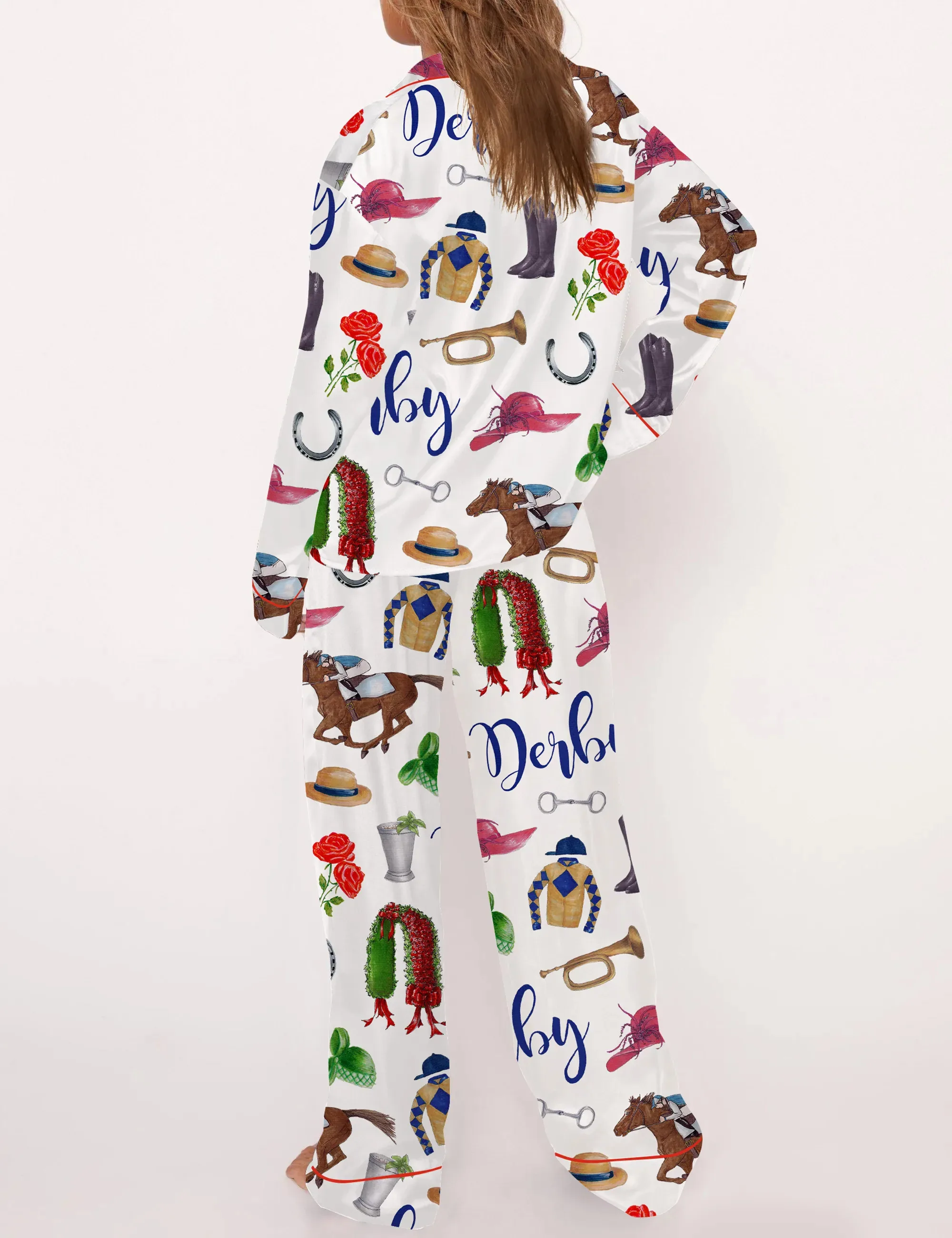 Horse Racing Ceremony Silk Satin Pajama Set