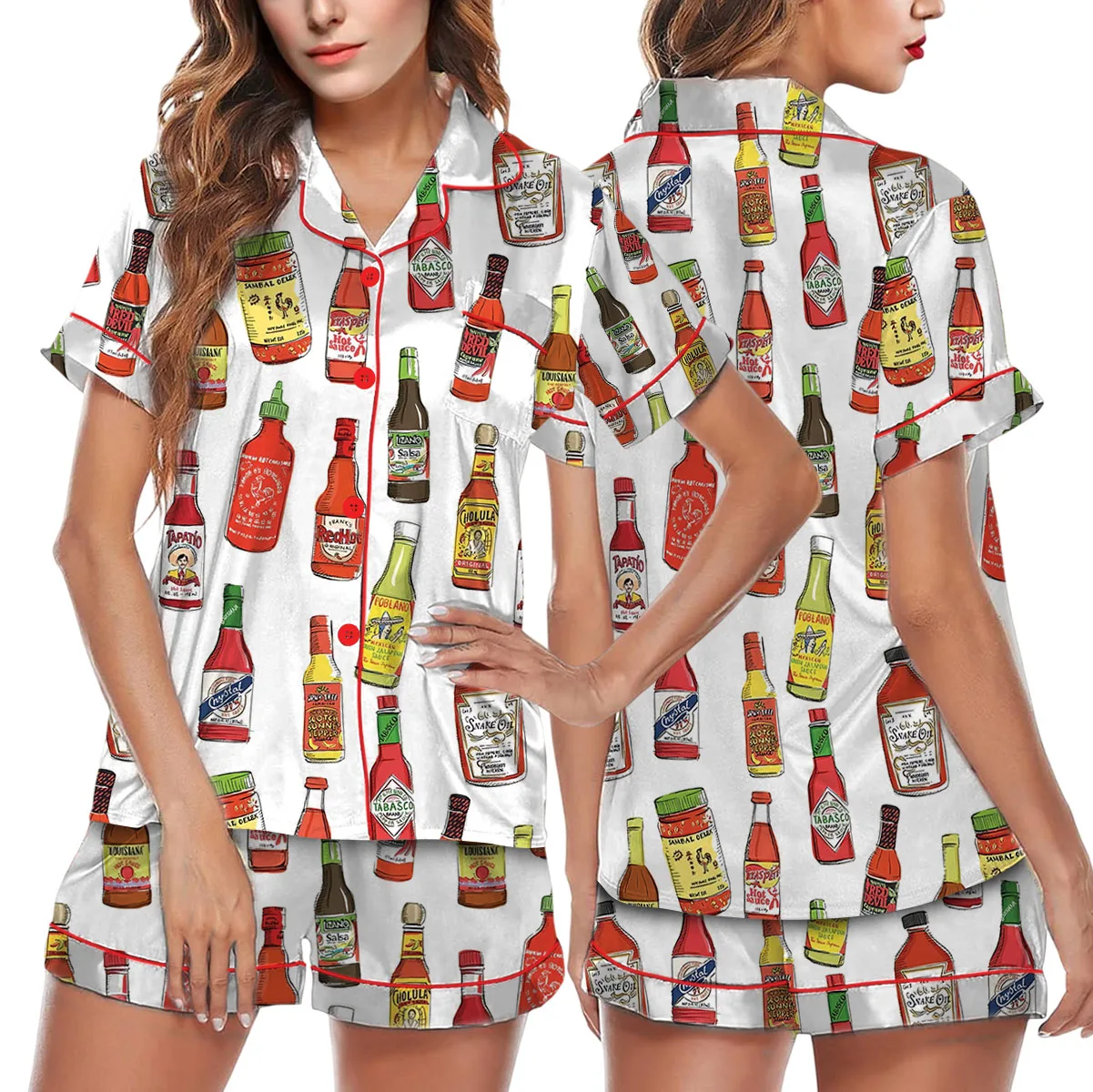 Hot Sauce Silky Satin Pajama Set For Women