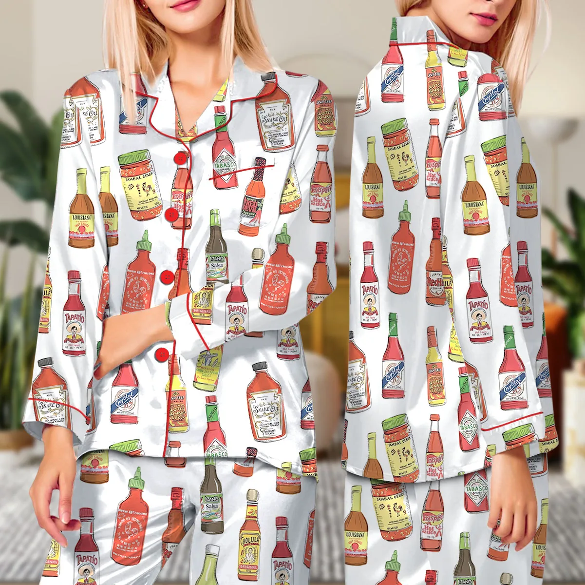Hot Sauce Silky Satin Pajama Set For Women