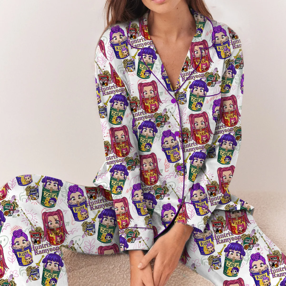 Kpop Movie Ramyeon Satin Pajamas Set For Women