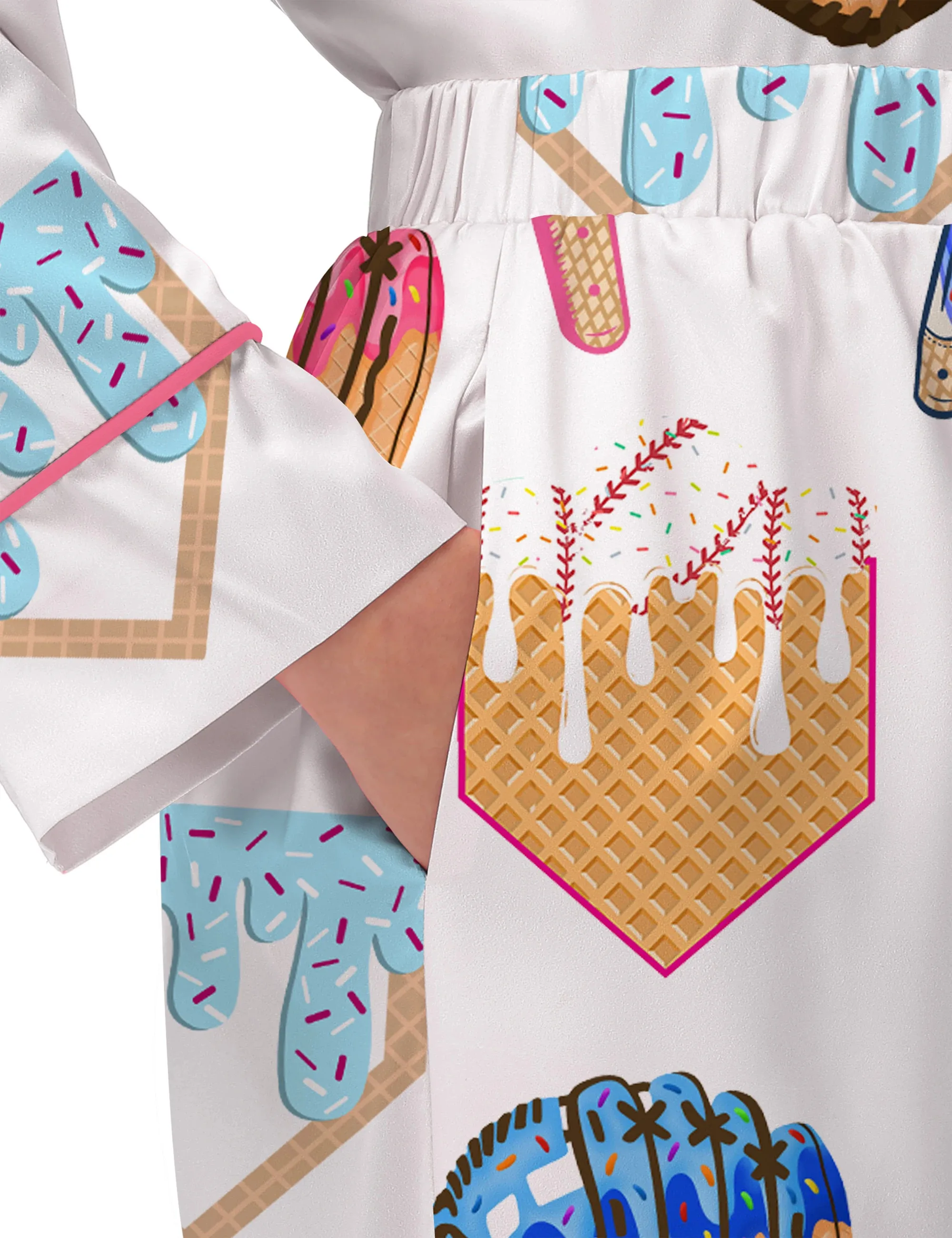 Ice Cream Baseball Silk Satin Pajama Set For Women