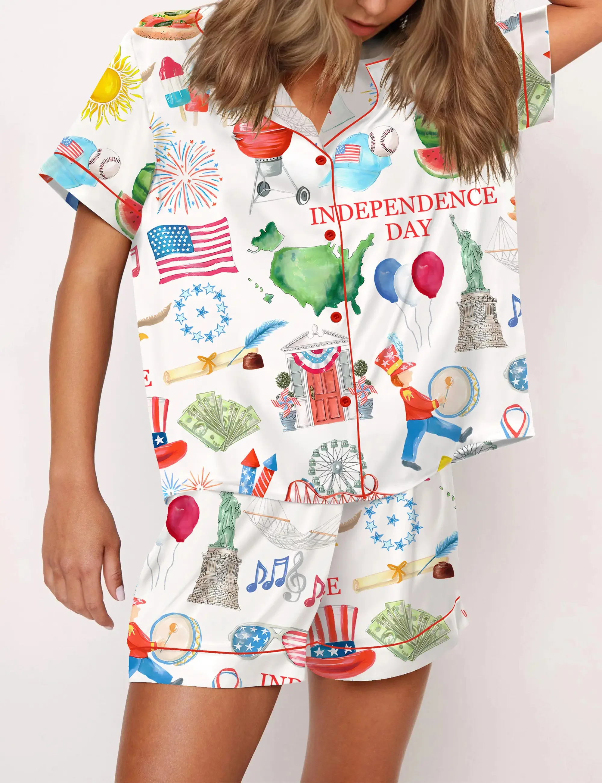 Independence Day Silk Satin Pajama Set For Women