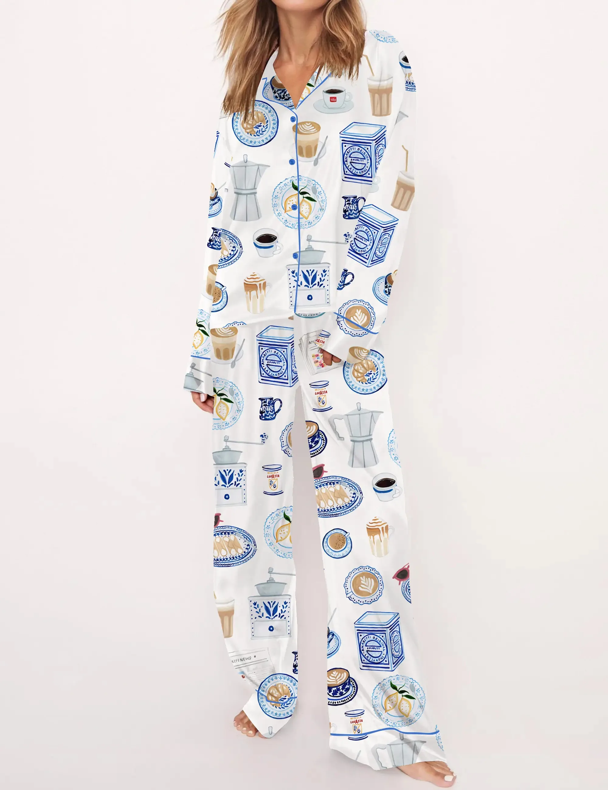 Italian Coffee Silk Satin Pajama Set For Women