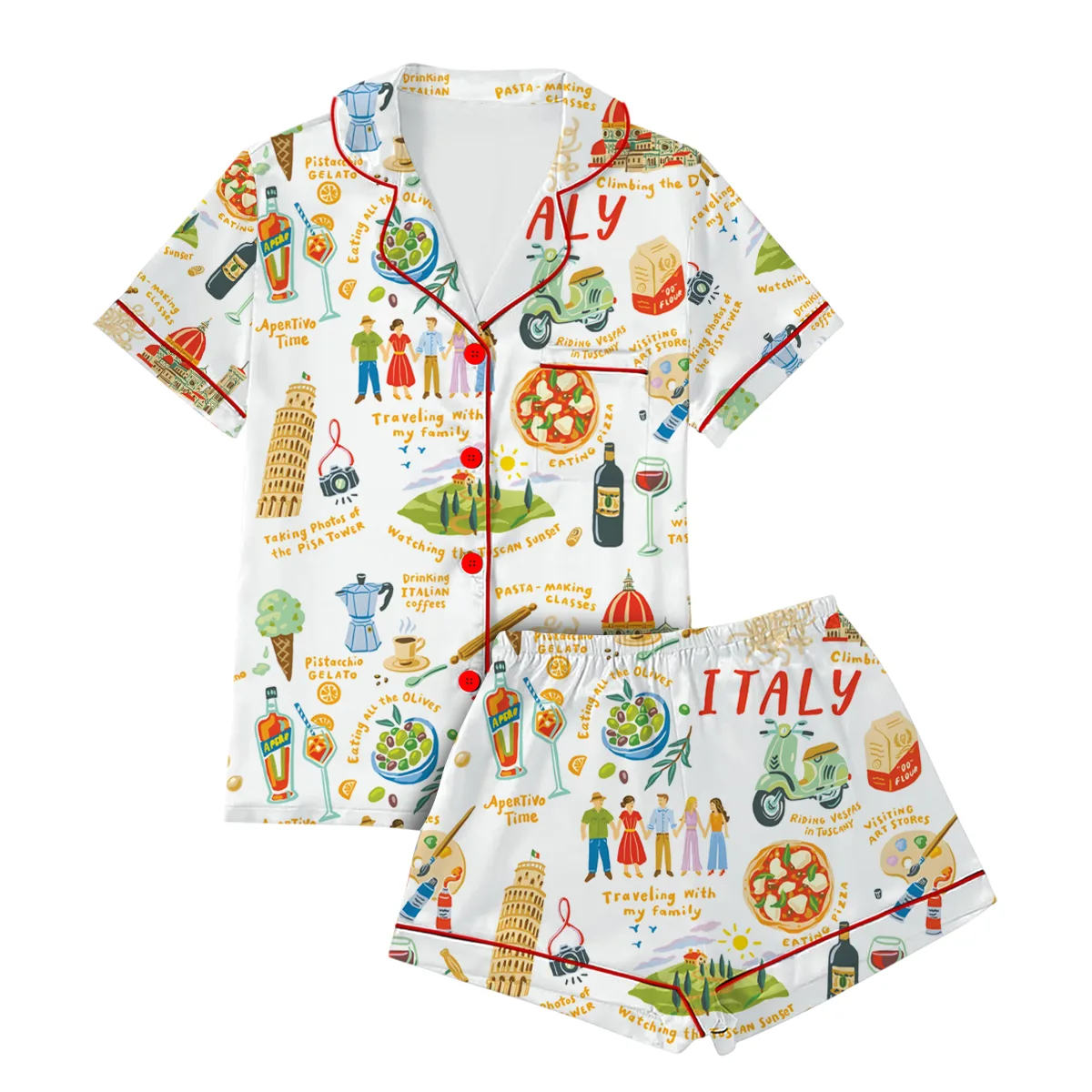 Italian Vacation Silky Satin Pajama Set For Women