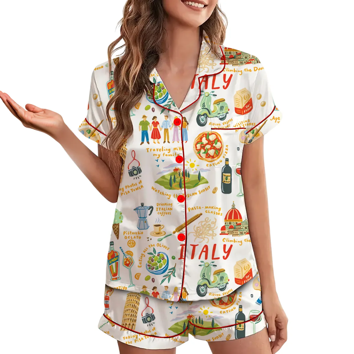 Italian Vacation Silky Satin Pajama Set For Women