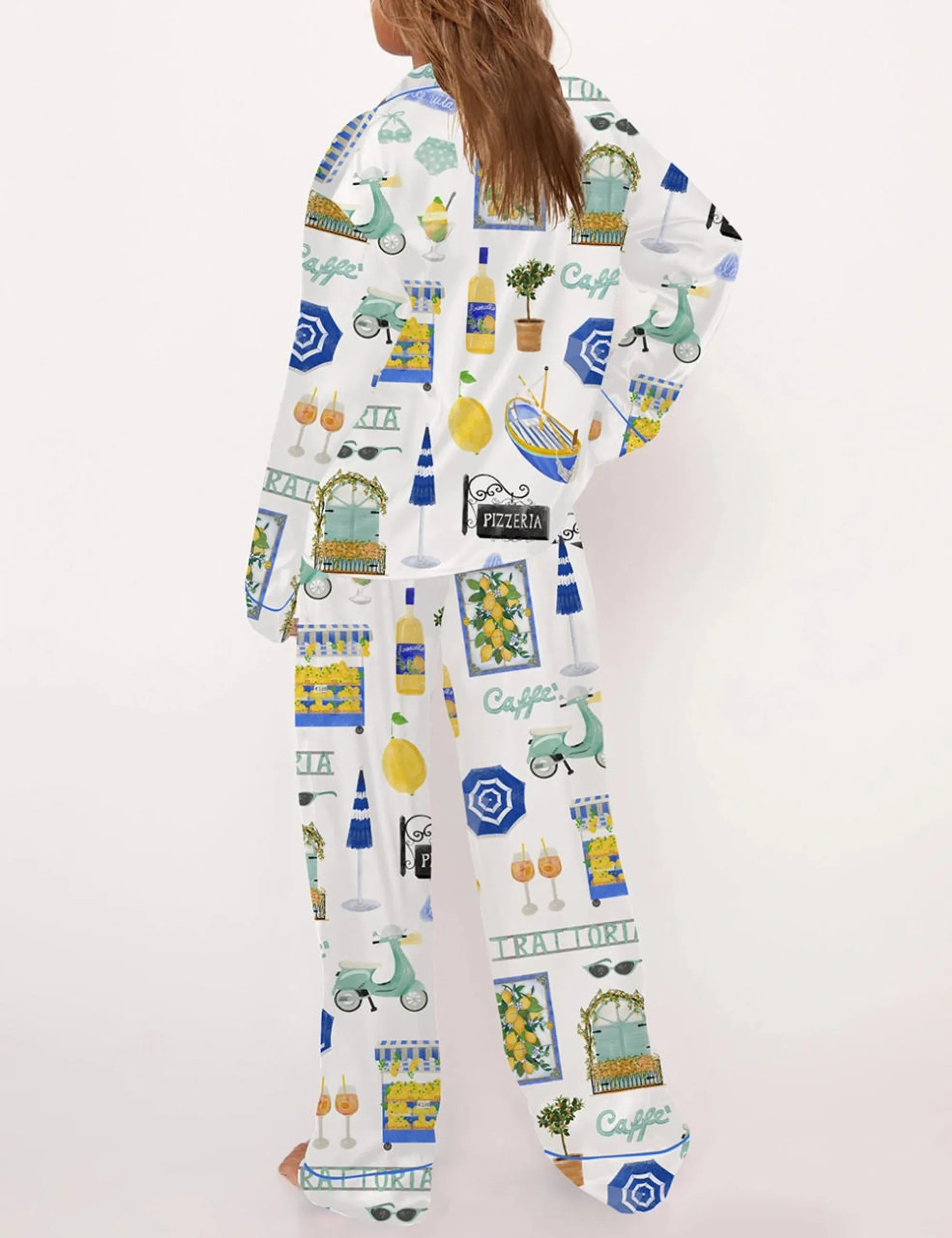 Italy Vacation Silk Satin Pajama Set For Women