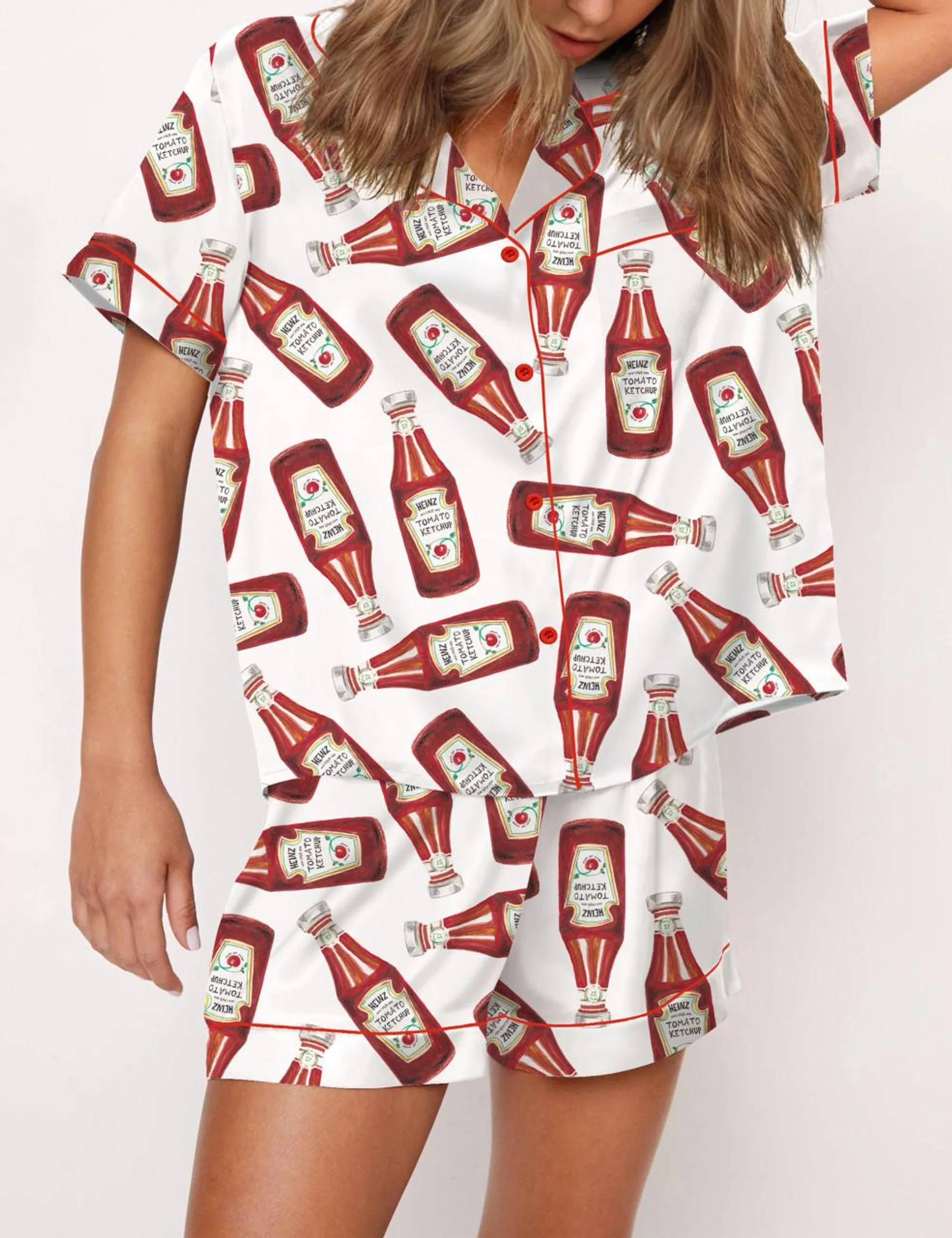 Ketchup Bottle Silk Satin Pajama Set For Women