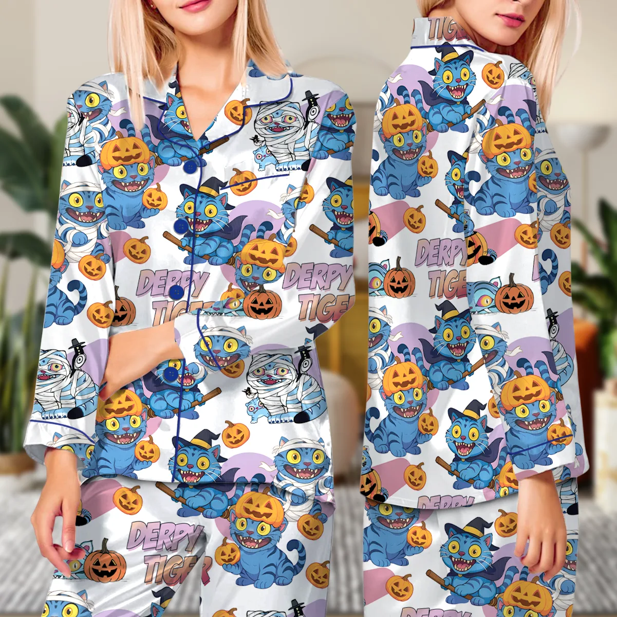 Kpop Demon Pumpkin Halloween Satin Pajamas Set