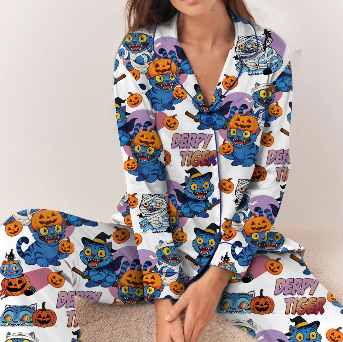 Kpop Demon Pumpkin Halloween Satin Pajamas Set