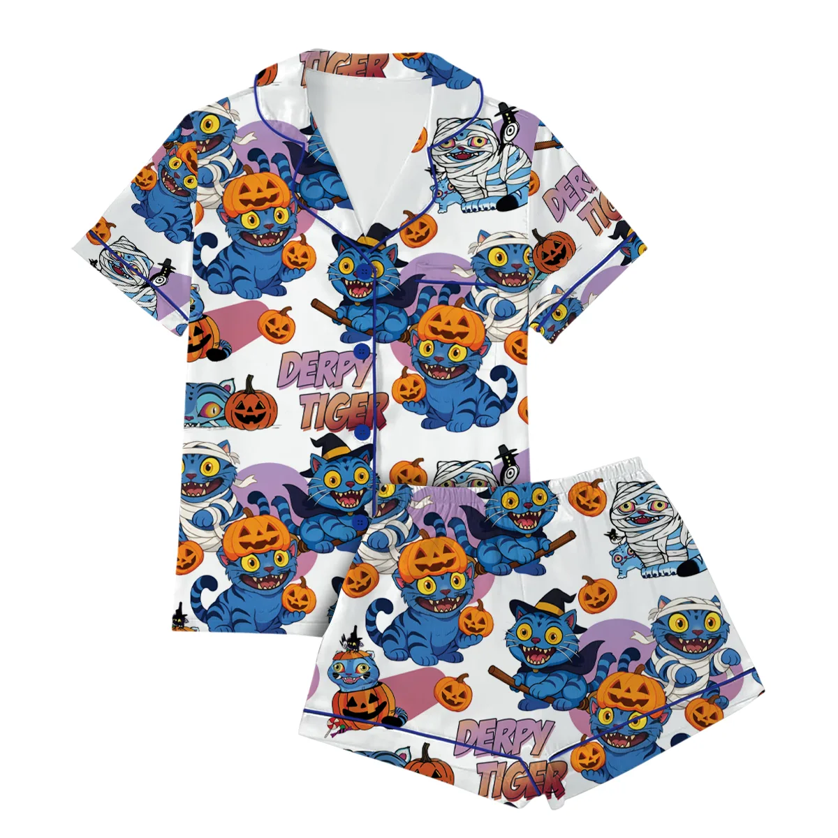 Kpop Demon Pumpkin Halloween Satin Pajamas Set