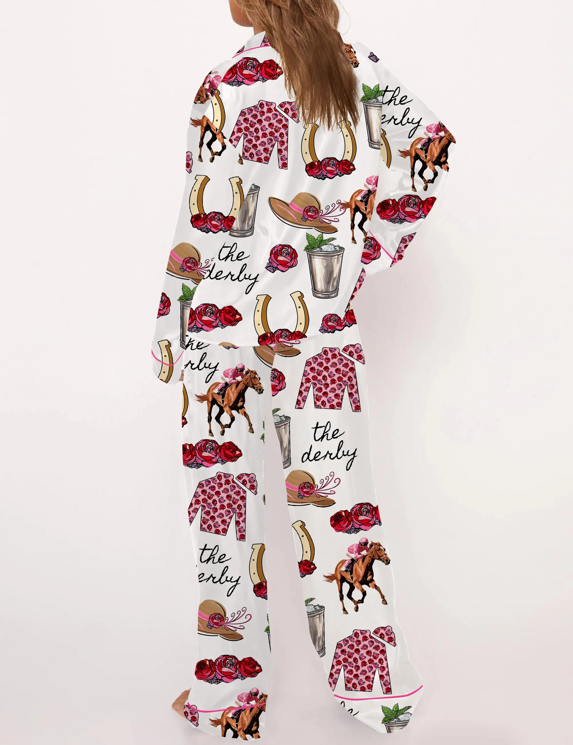 Kentucky Derby Party Silk Satin Pajama Set For Women