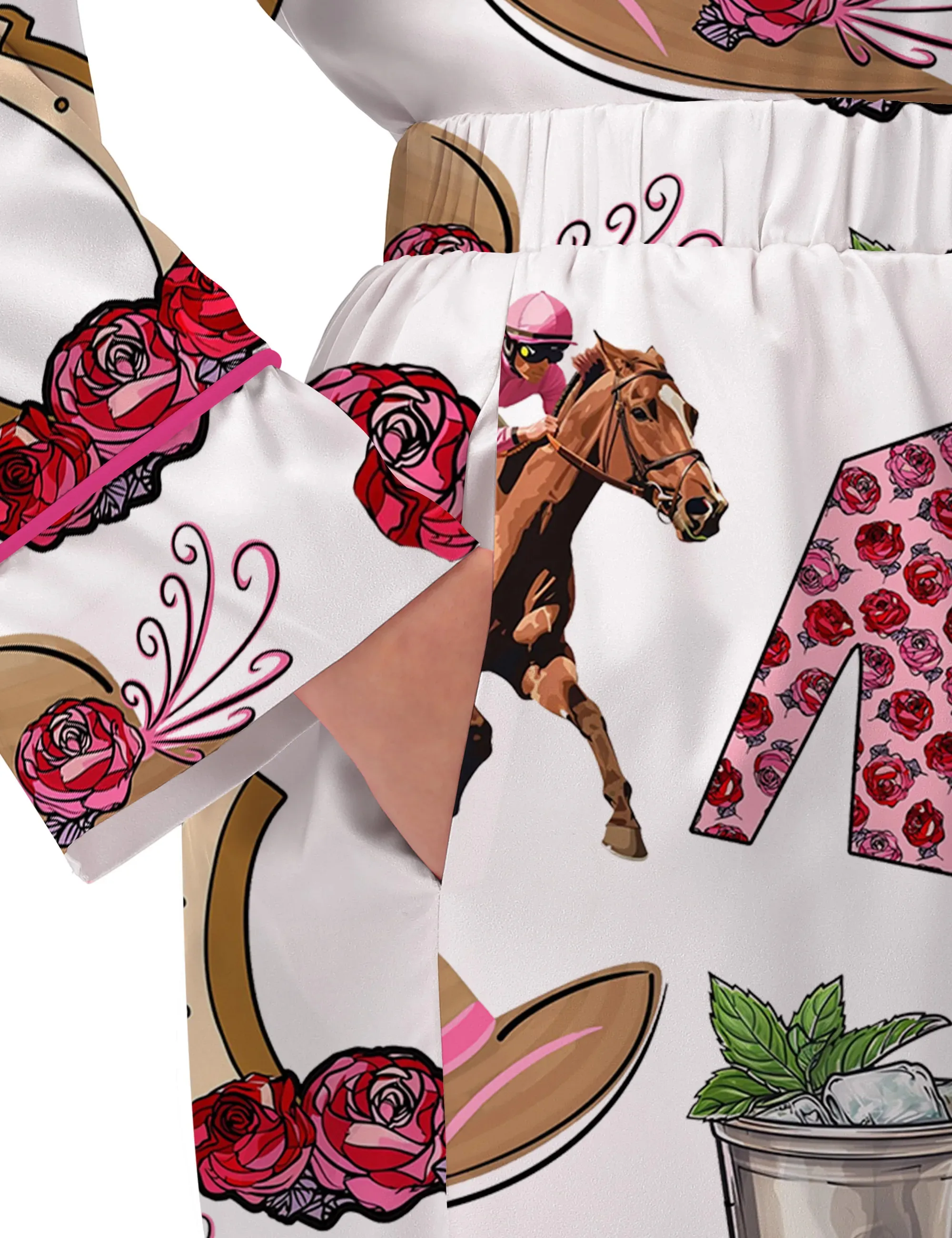 Kentucky Derby Party Silk Satin Pajama Set For Women