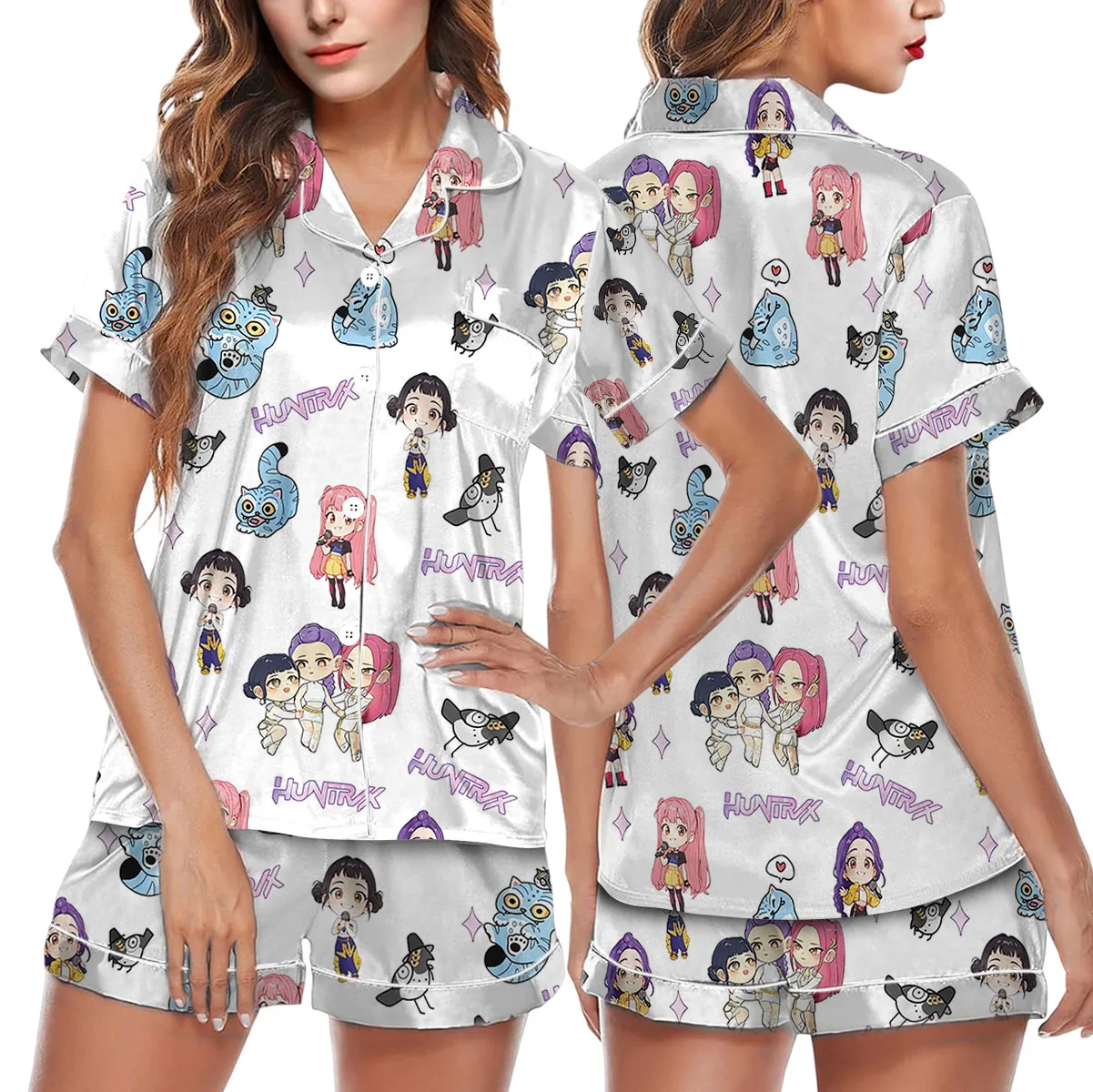 Kpop Movie Silk Satin Pajamas Set For Women
