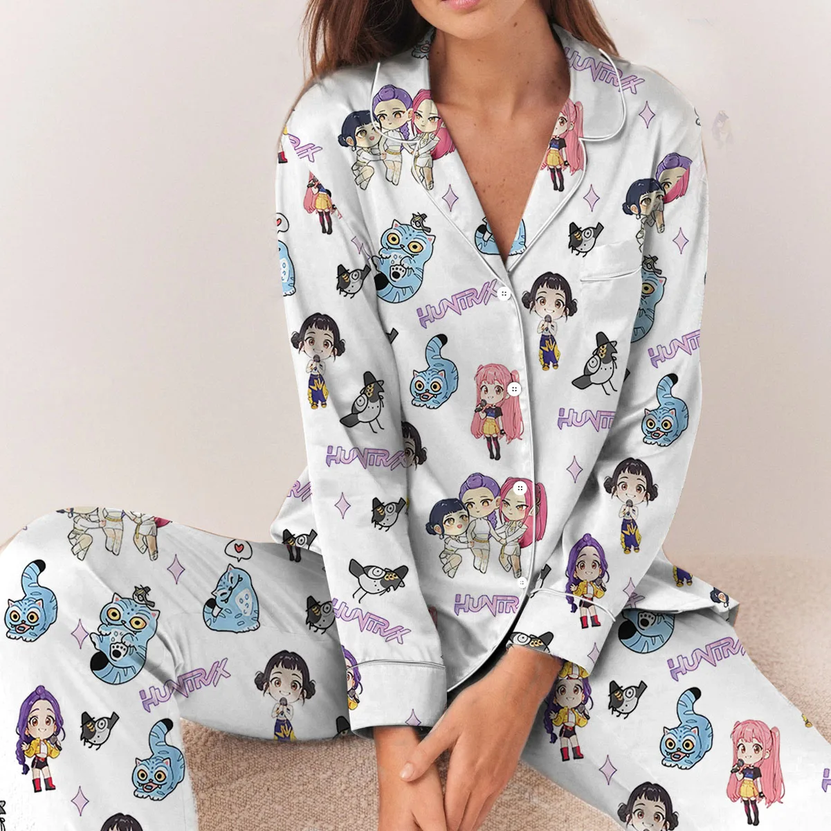 Kpop Movie Silk Satin Pajamas Set For Women