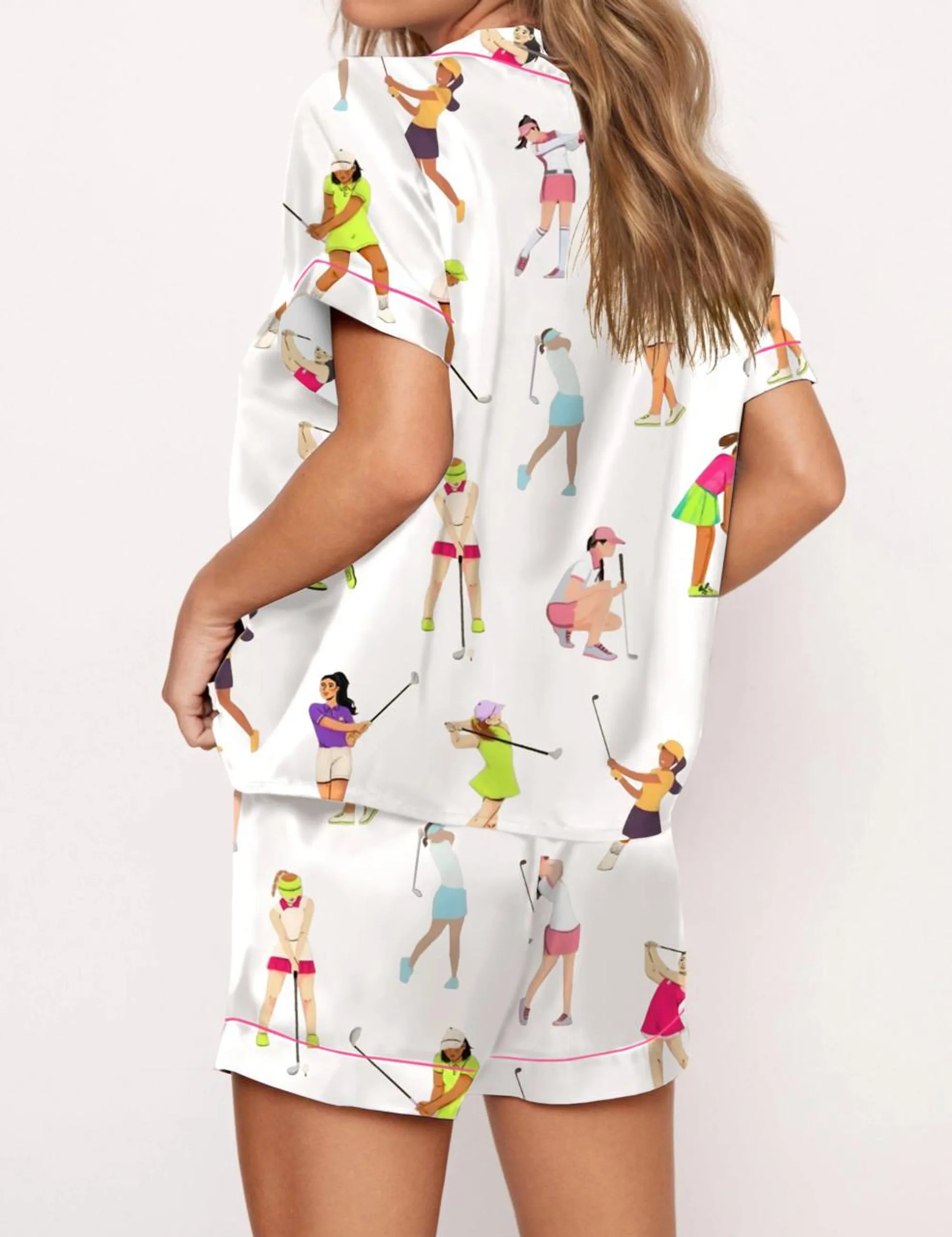 Ladies Golf Silk Satin Pajama Set For Women