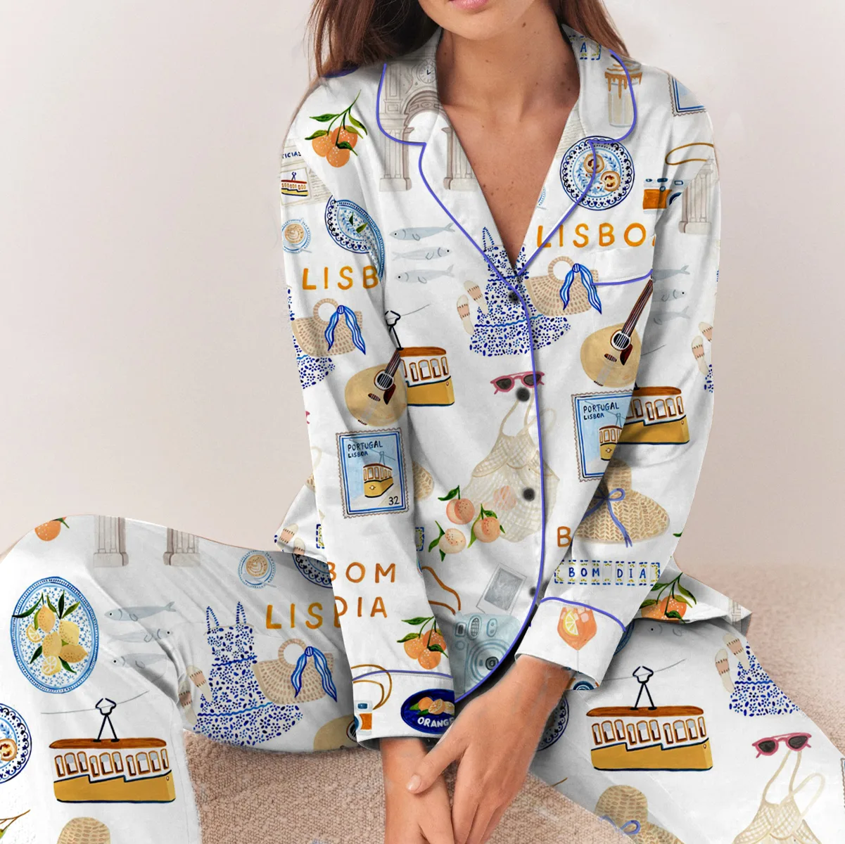 Lisbon Portugal Travel Silky Satin Pajama Set