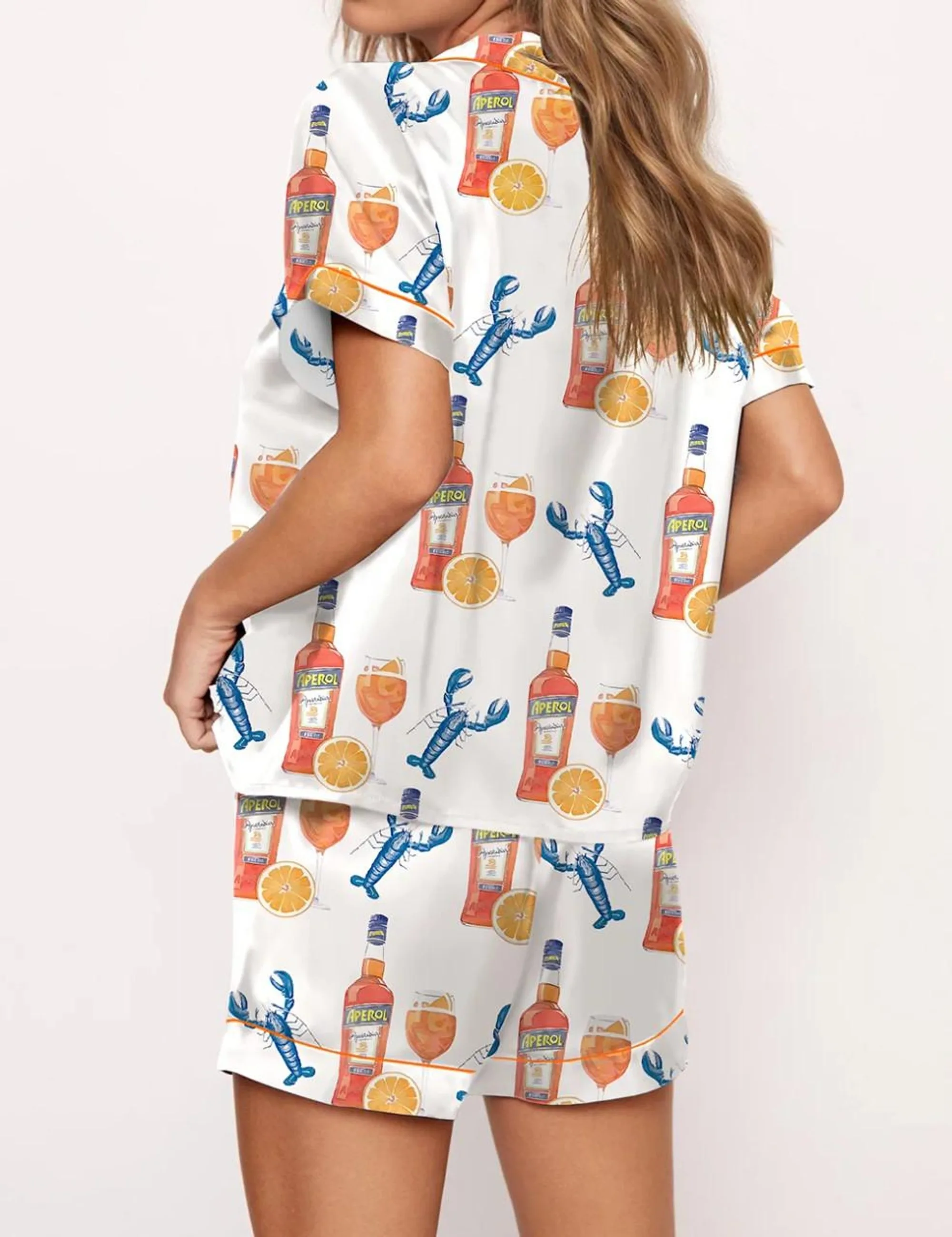 Lobster Aperol Spritz Trio Silk Satin Pajama Set