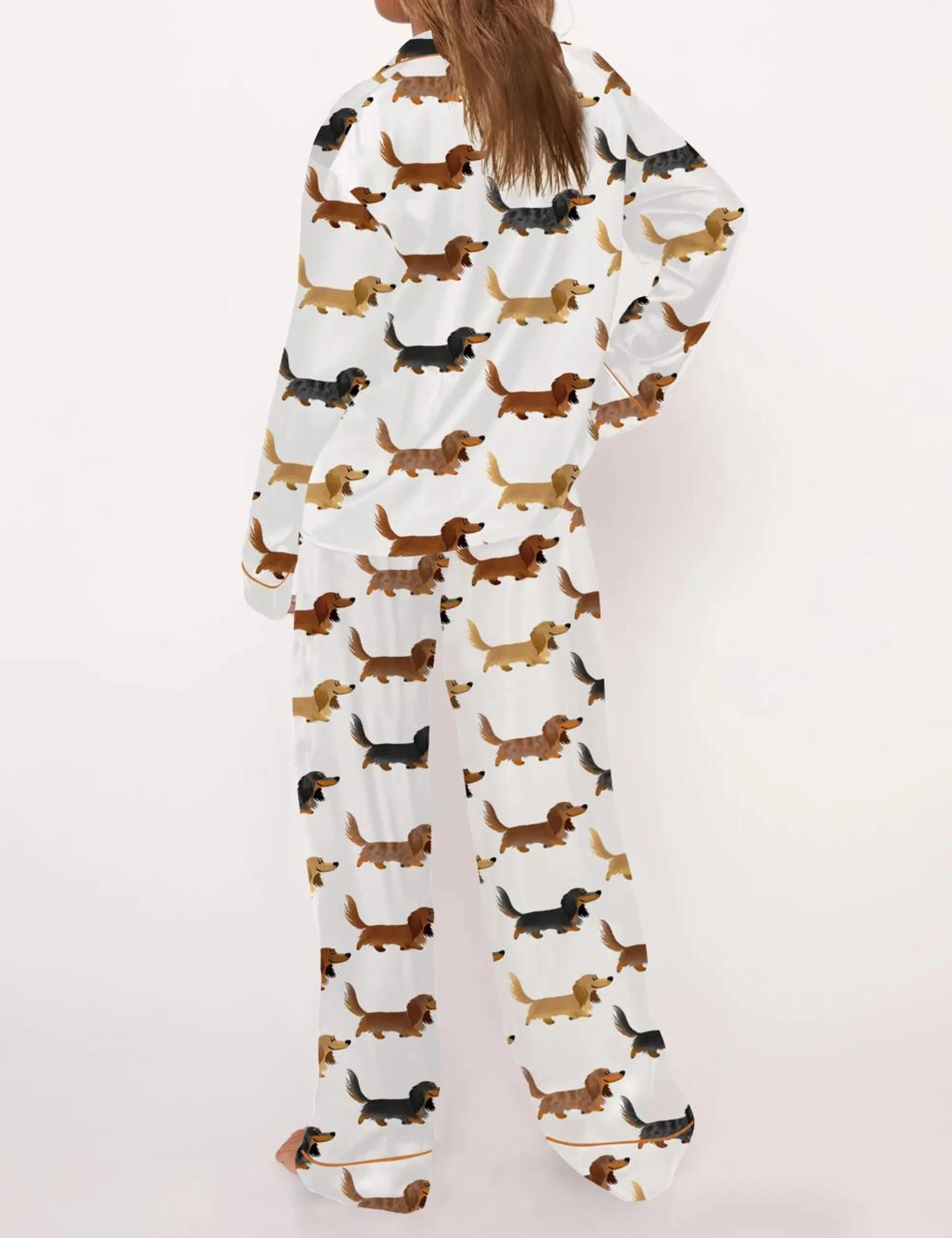 Longhaired Dachshund Print Silk Satin Pajama Set