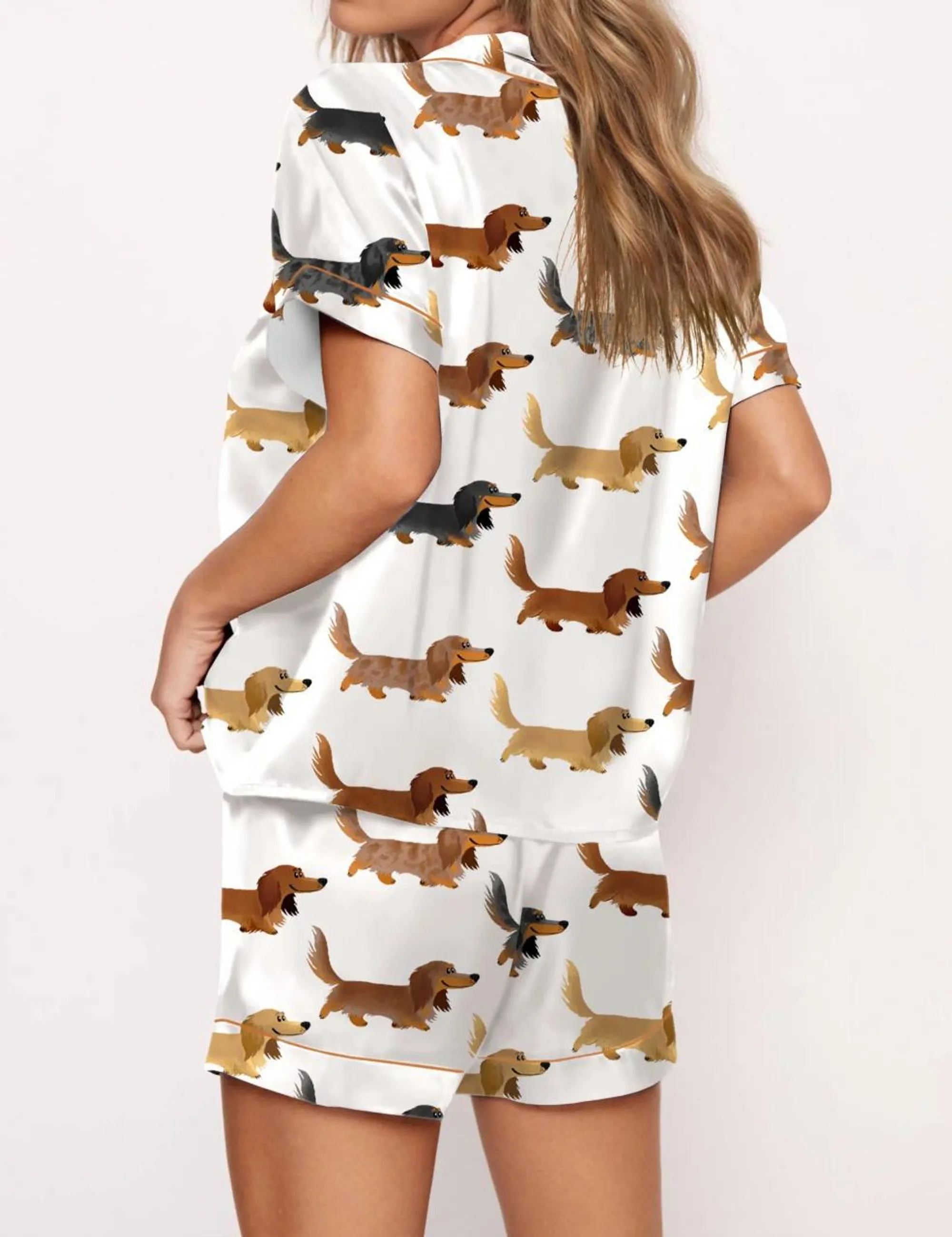 Longhaired Dachshund Print Silk Satin Pajama Set