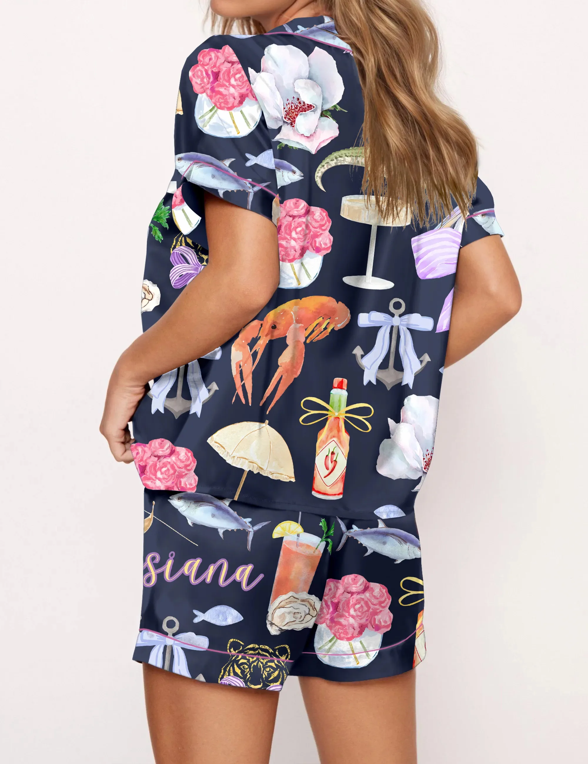 Louisiana Preppy Girl Silk Satin Pajama Set For Women