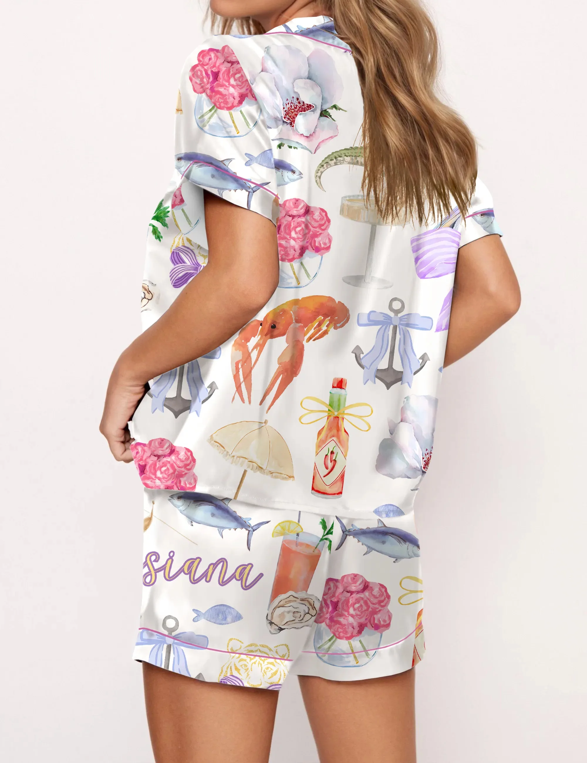 Louisiana Preppy Girl Silk Satin Pajama Set For Women