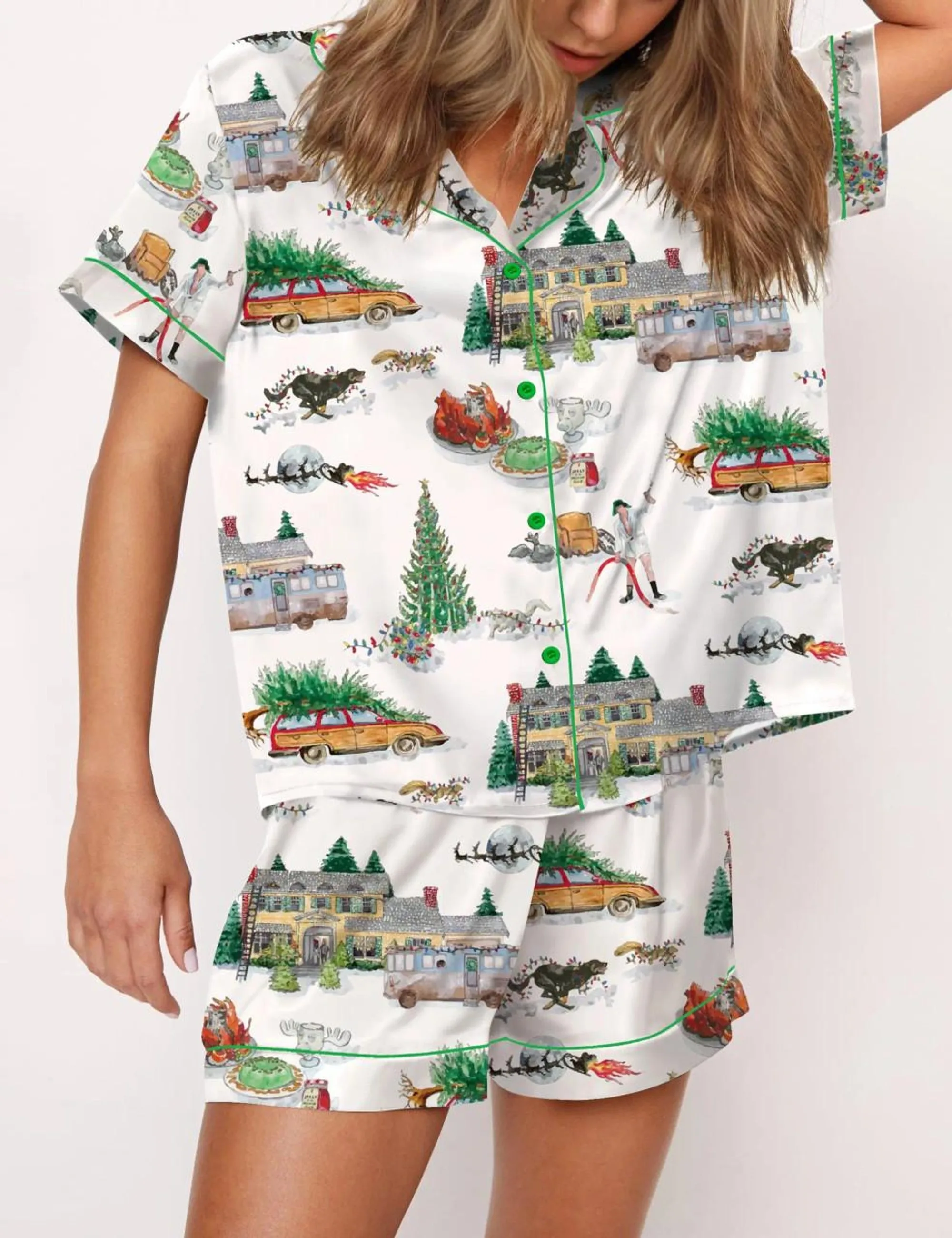 Magazine Christmas Silk Satin Pajama Set For Women