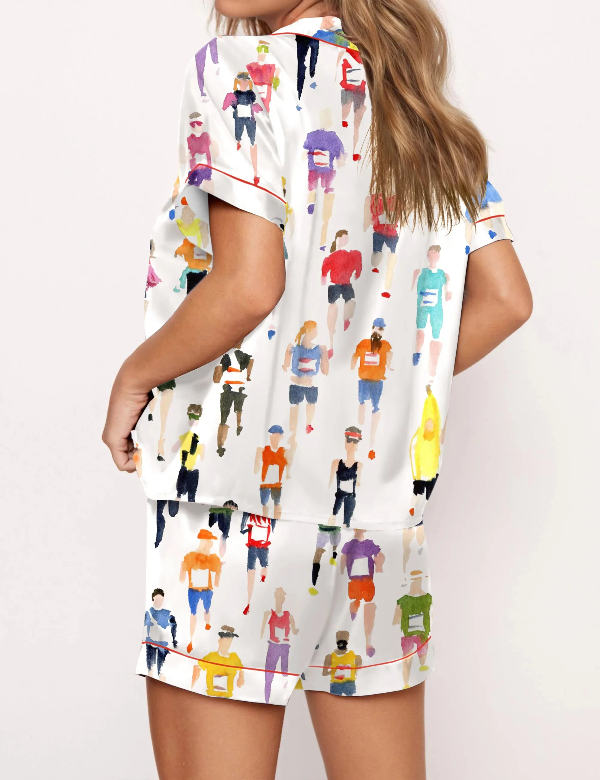 Marathon Runner Watercolor Satin Pajama Set For Women